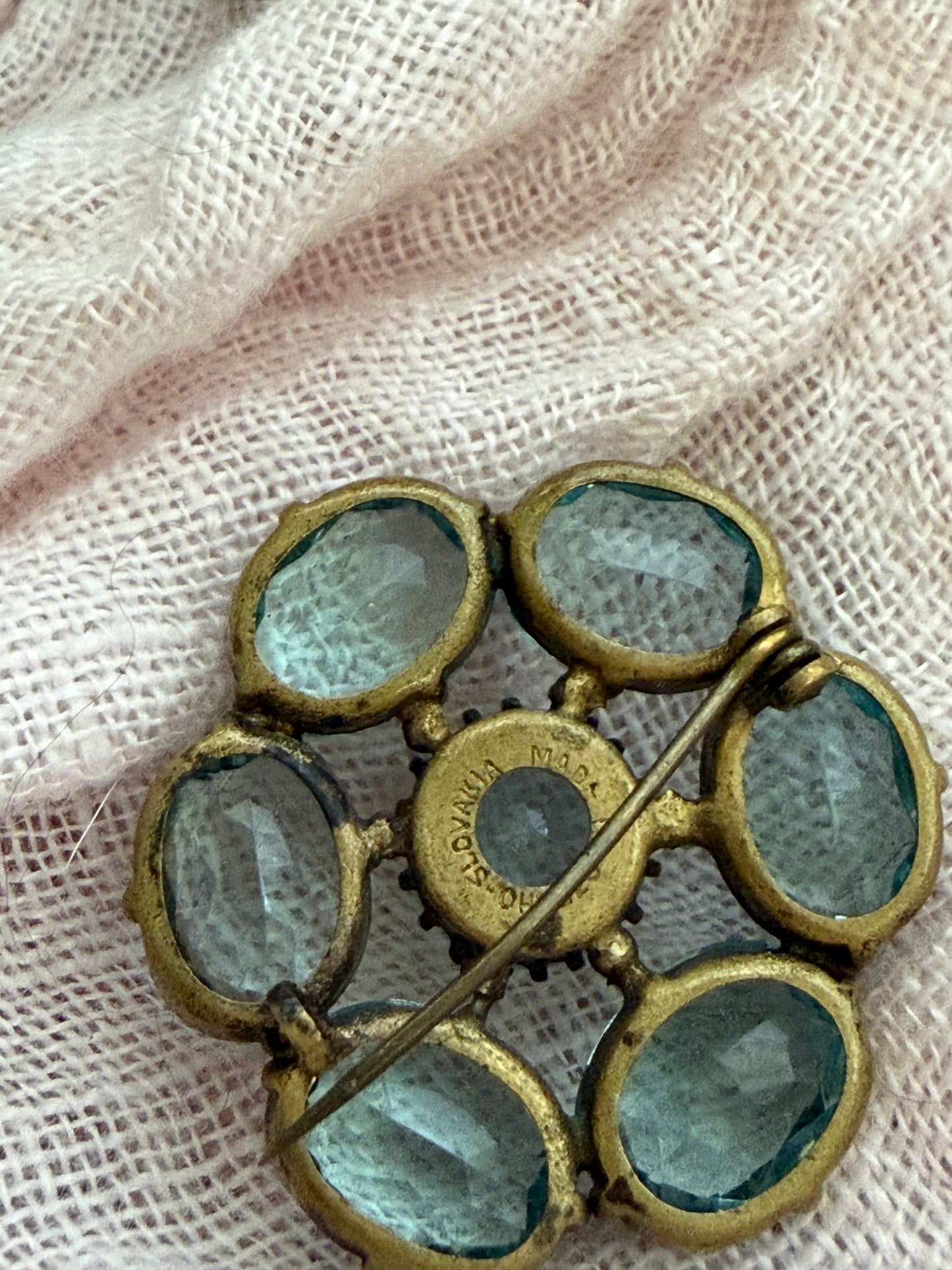 Antique Pale Aqua Czech Glass Paste Rhinestone Brooch