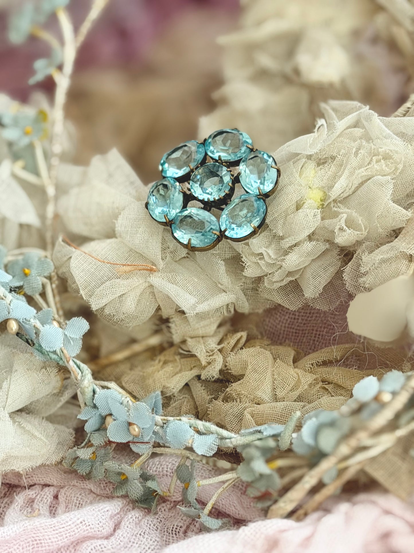 Antique Pale Aqua Czech Glass Paste Rhinestone Brooch