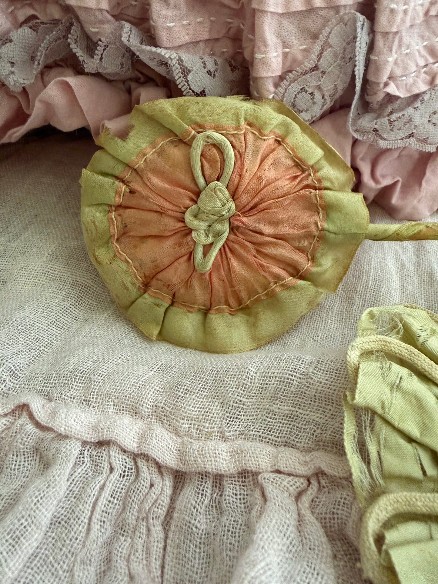 Collection Antique Green Silk Ribbonwork Pieces