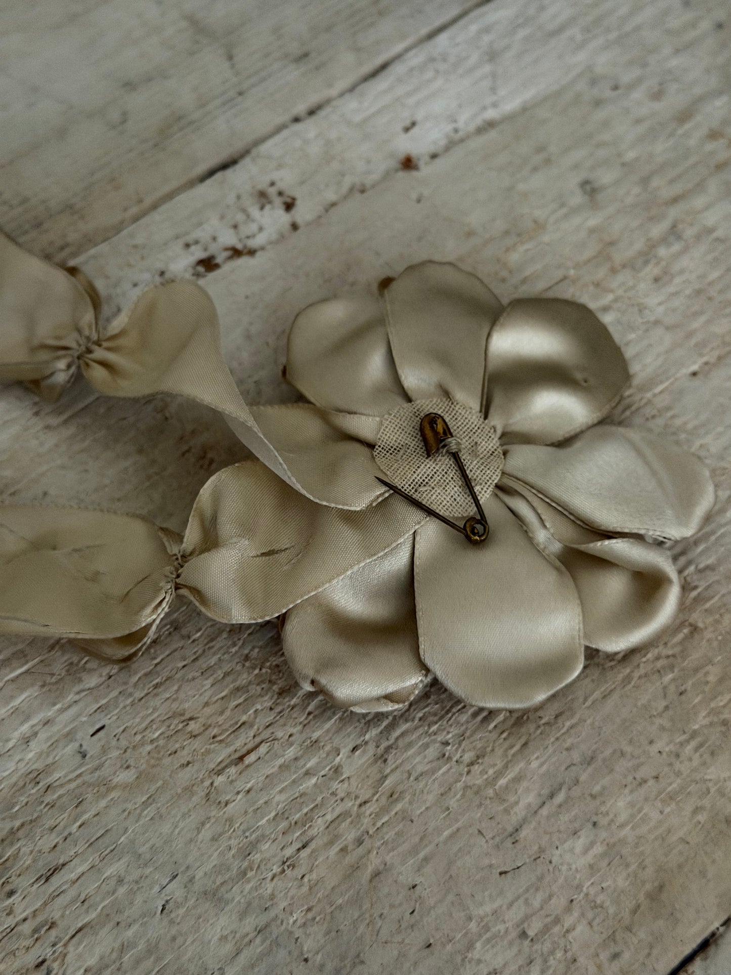 Pair Antique Dusty Green Silk Ribbonwork Bow Rosettes