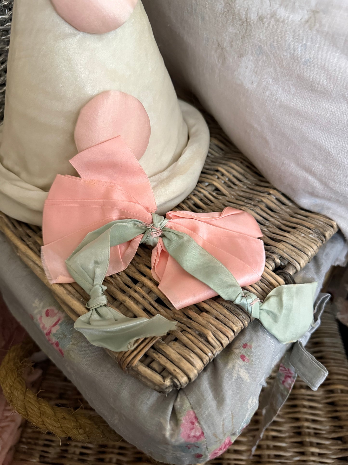 Antique Pink Blue Silk Ribbon Bow