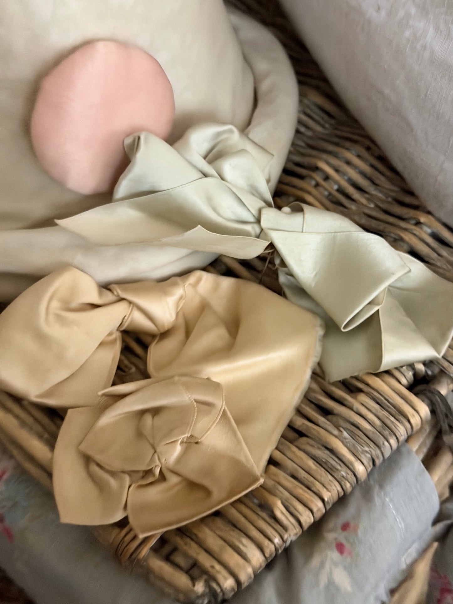 Antique Ivory Blue Silk Ribbon Bows