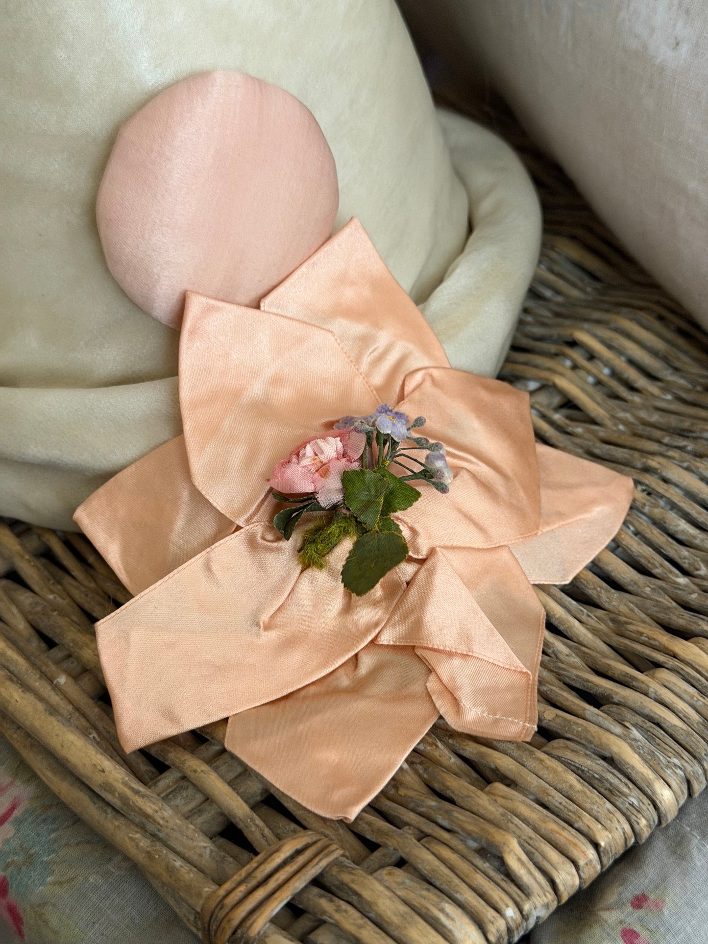 Antique Pink Millinery Silk Ribbon Bow Applique