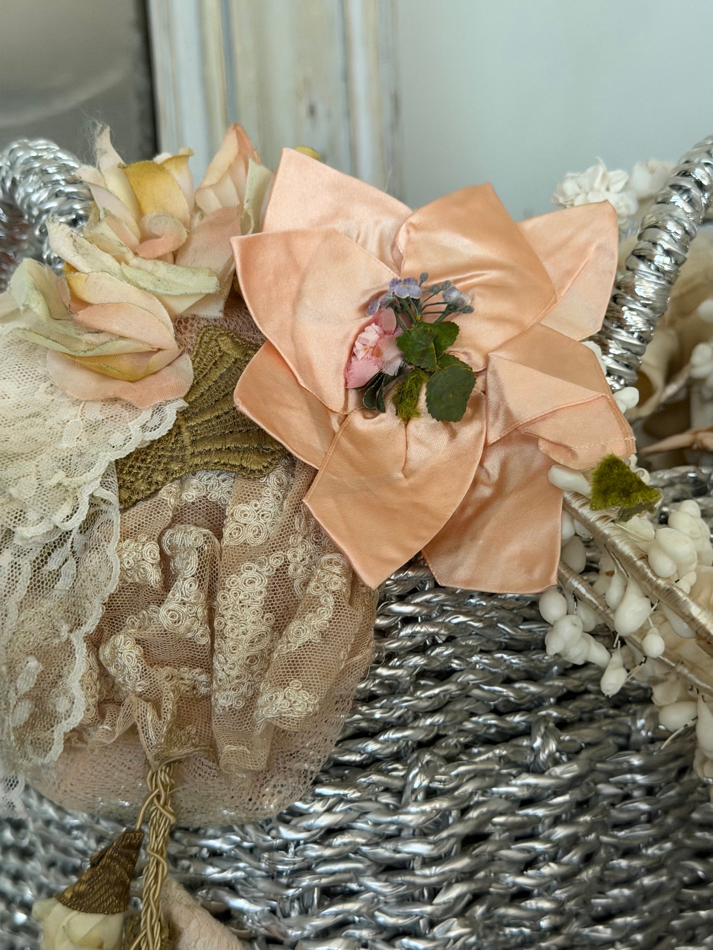 Antique Pink Millinery Silk Ribbon Bow Applique