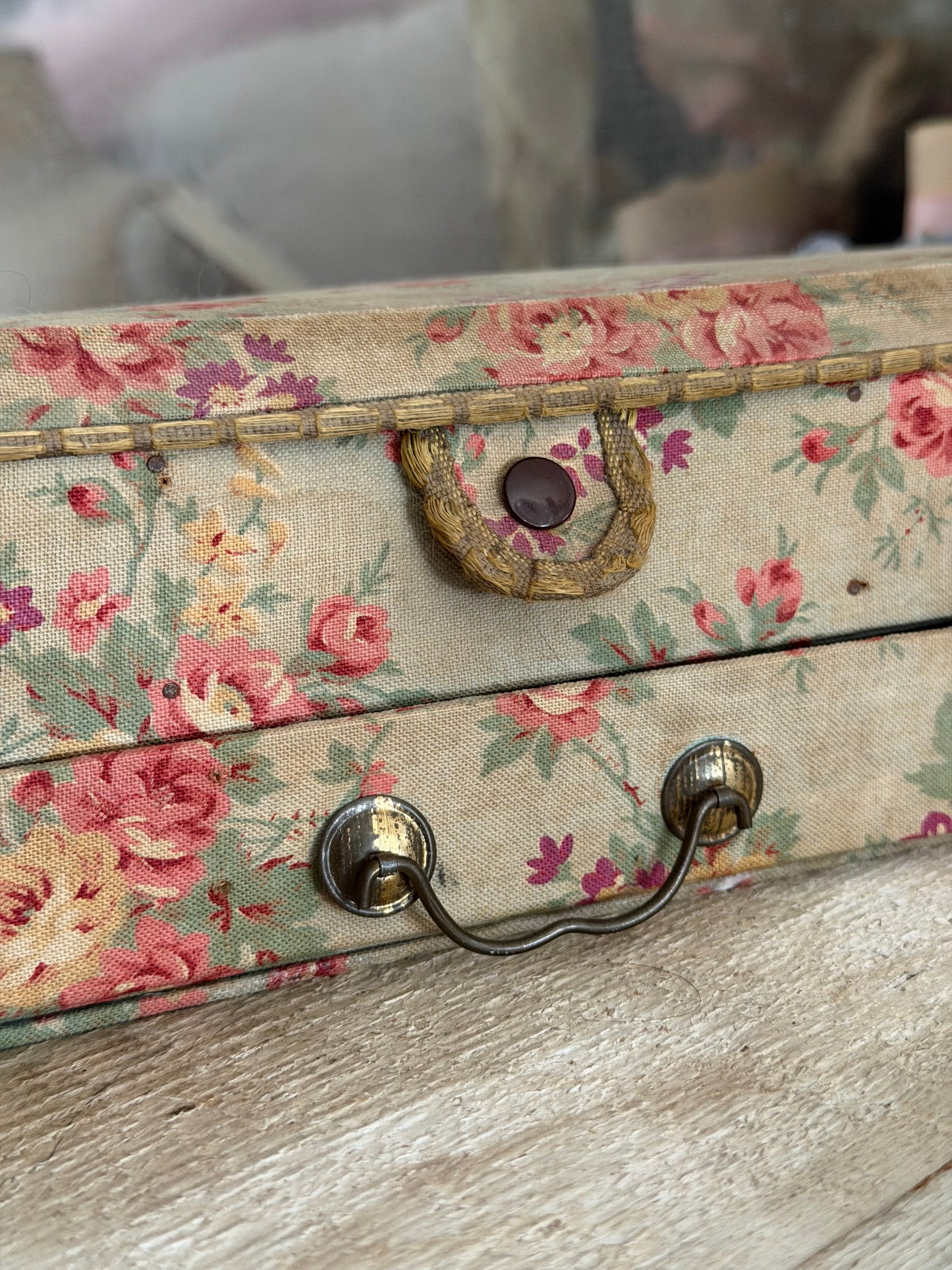 Antique French Floral Fabric Box