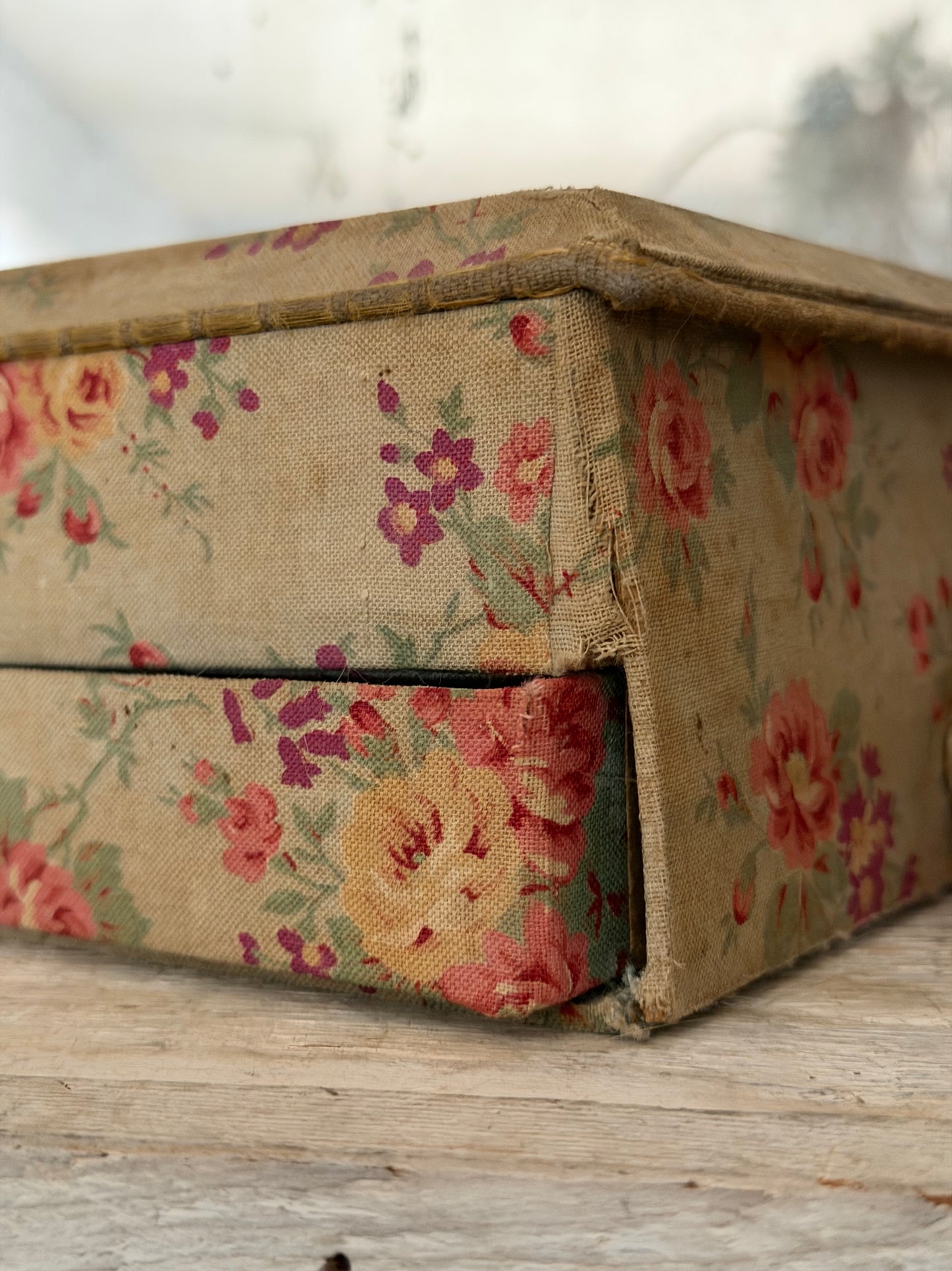 Antique French Floral Fabric Box