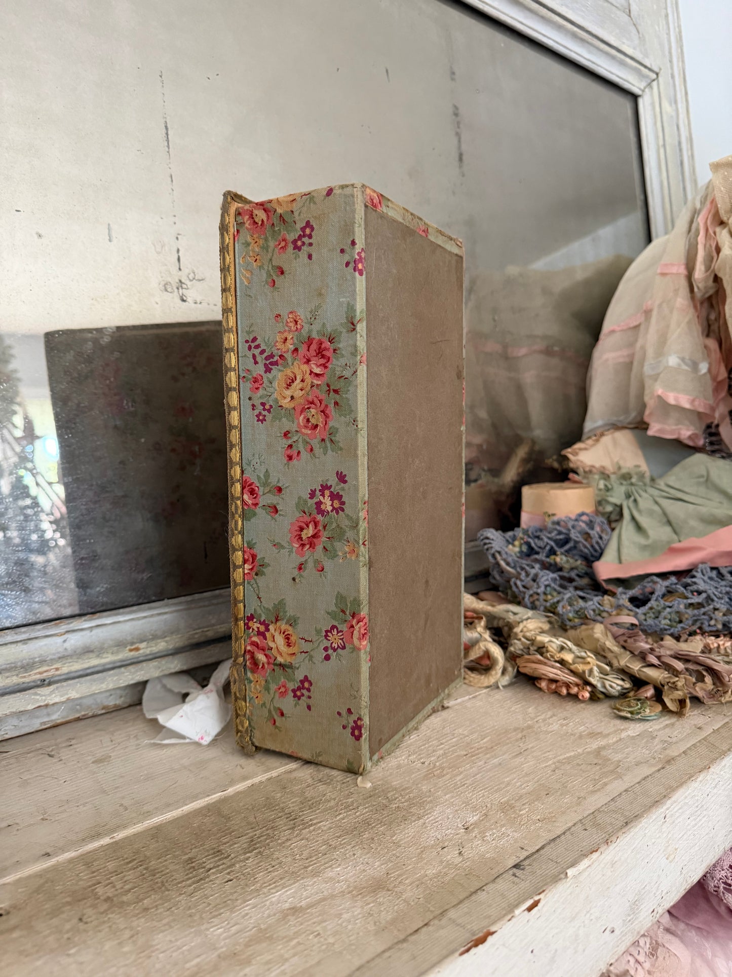 Antique French Floral Fabric Box