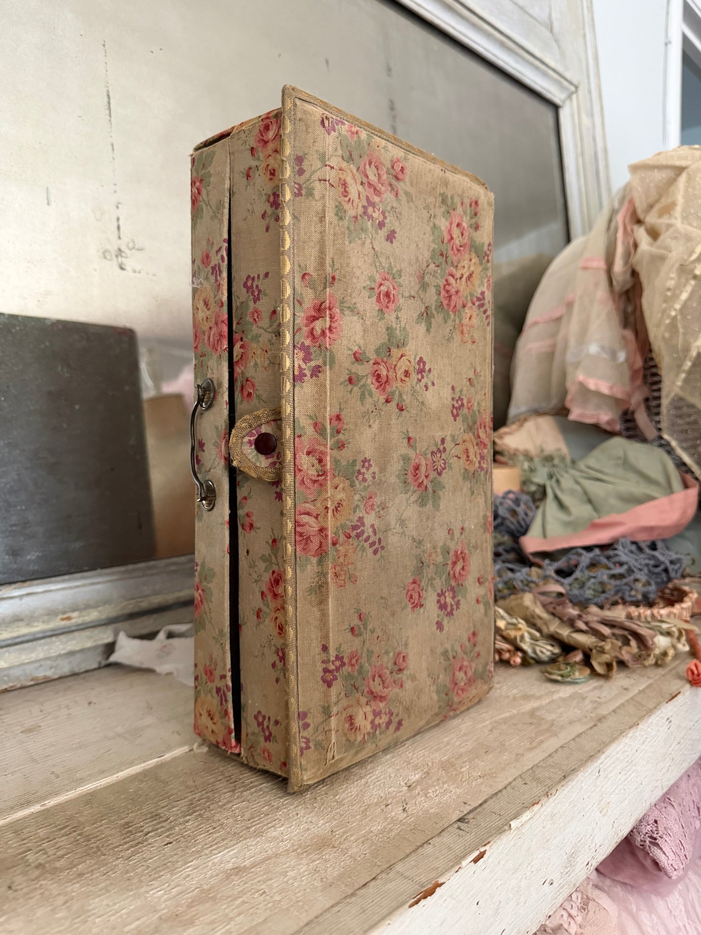 Antique French Floral Fabric Box