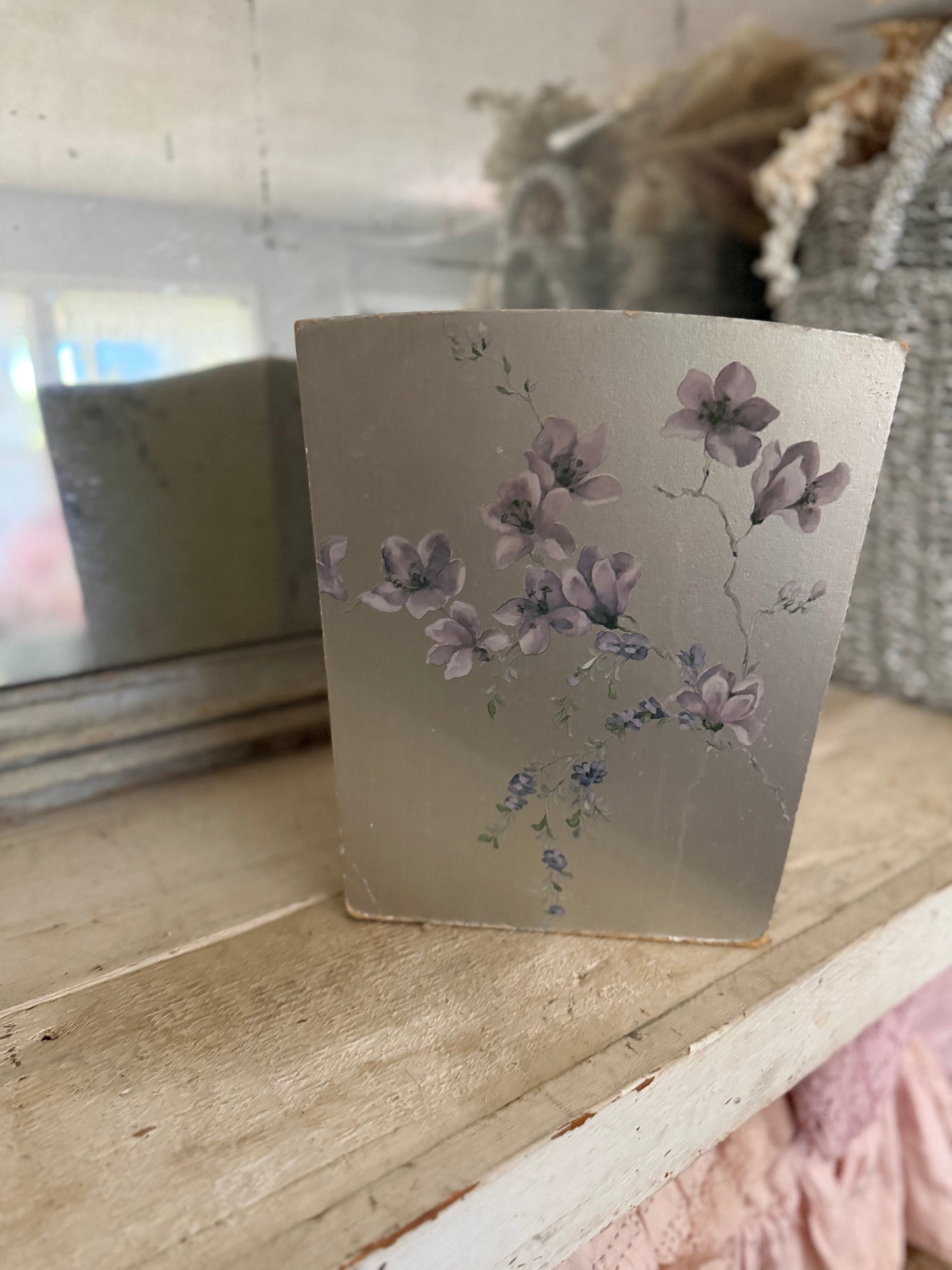 Vintage Sliver Lavender Painted Flower Bucket Bin