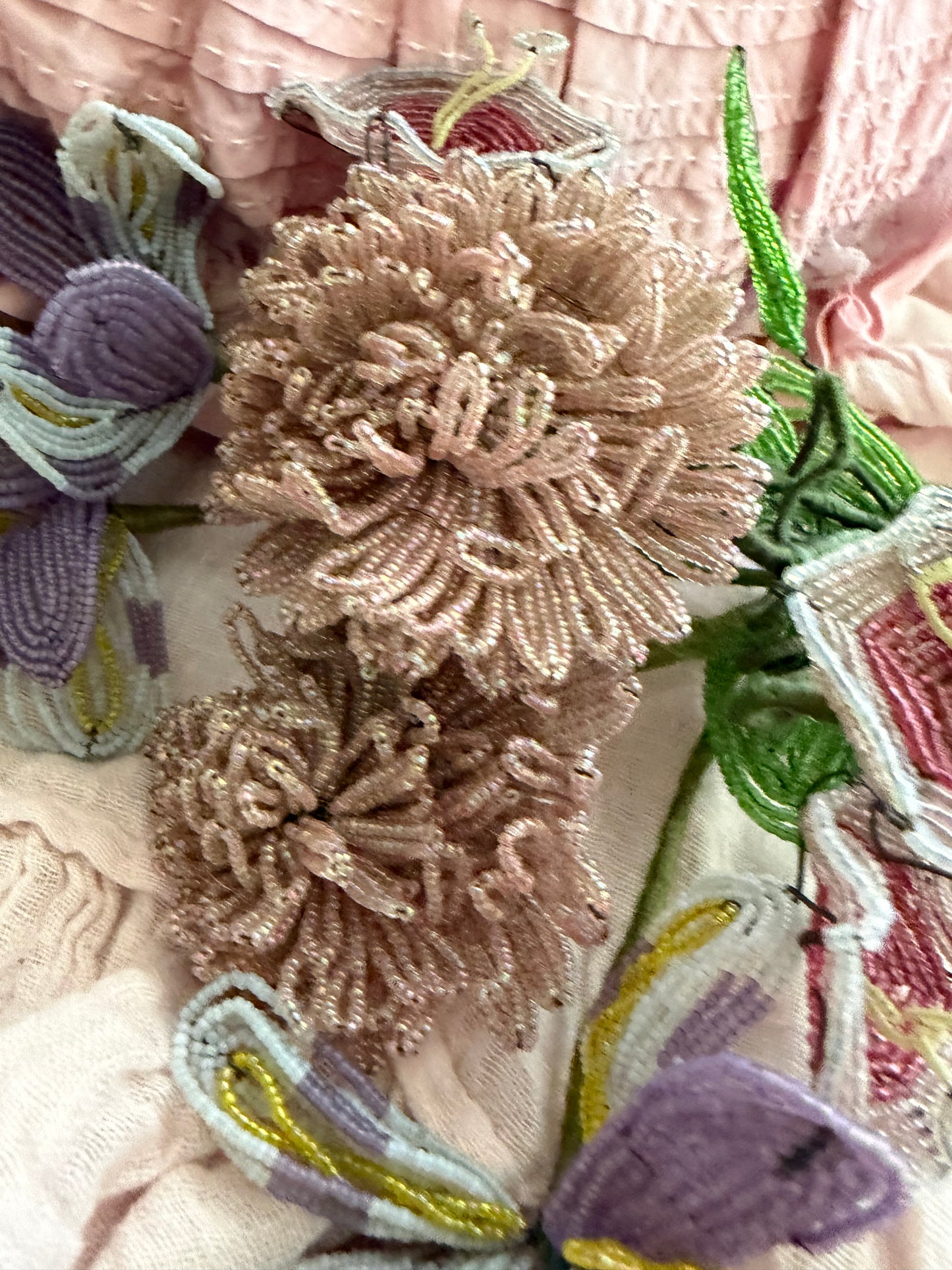 XL Antique French Beaded Pink Lavender Flower Bouquet