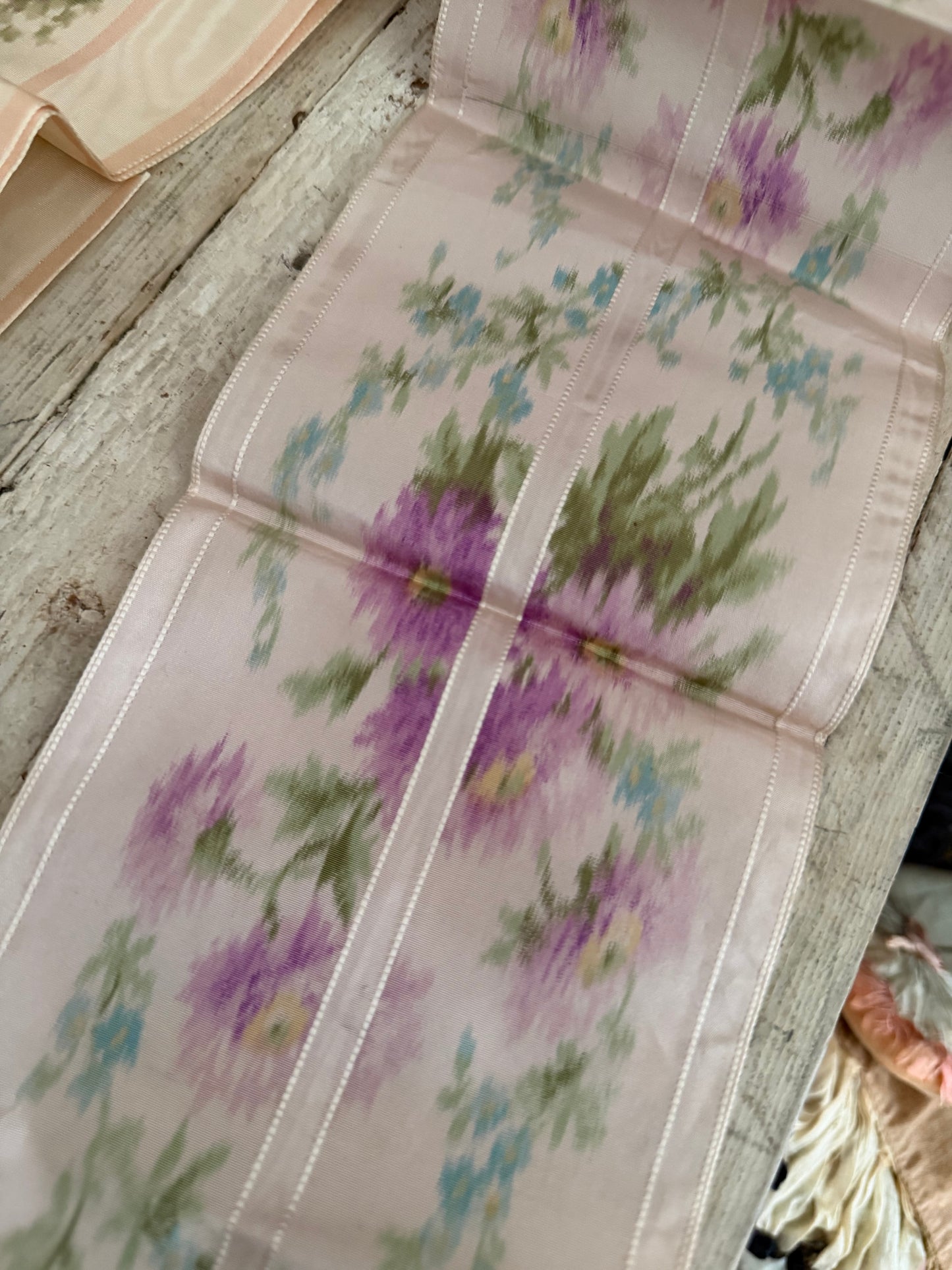 Antique French Silk Ribbon Purple Floral