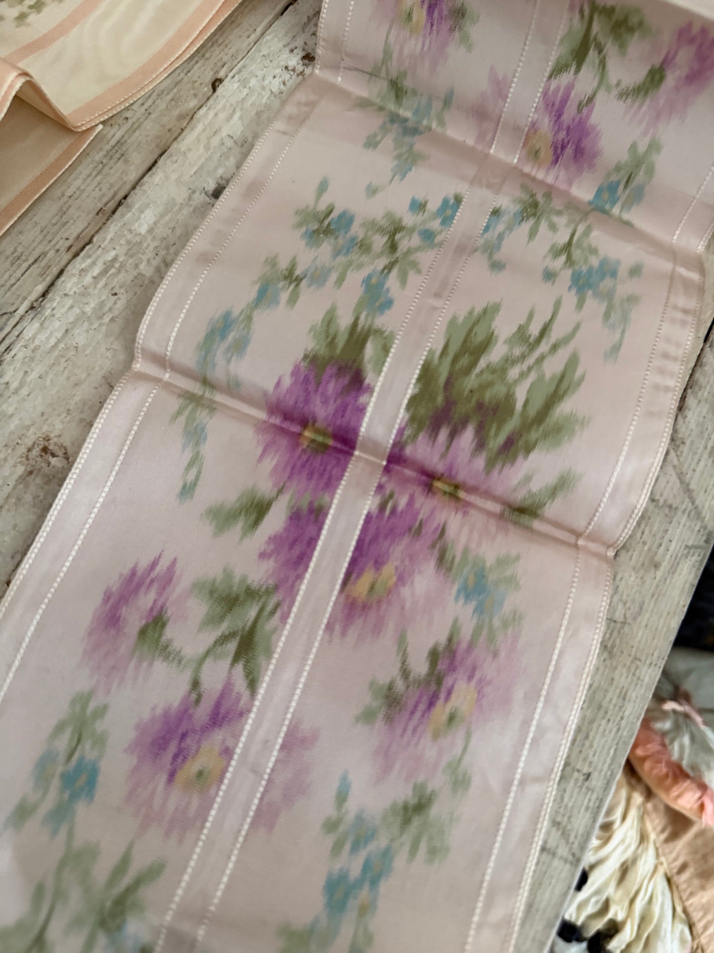 Antique French Silk Ribbon Purple Floral