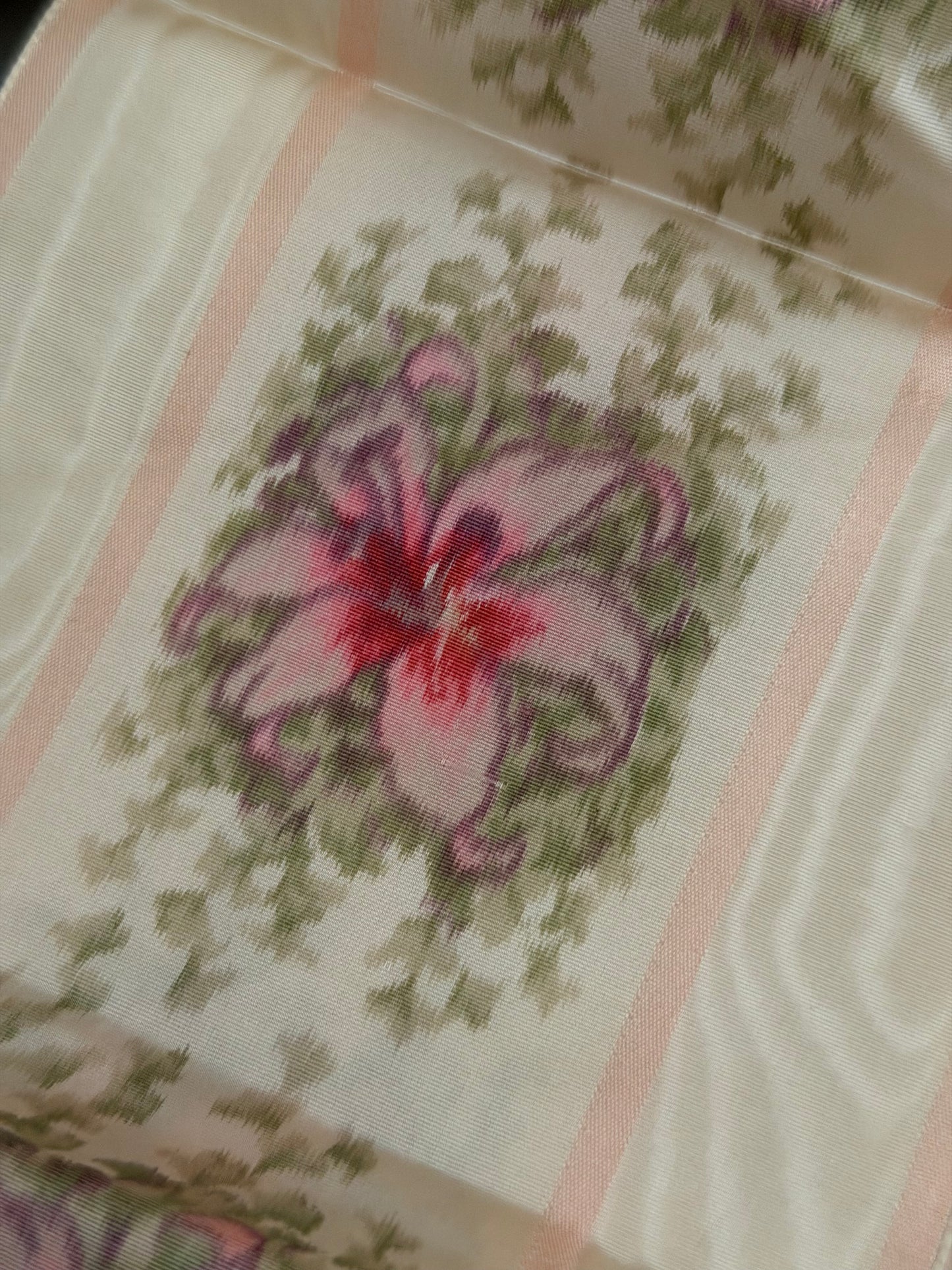 Antique French Watered Silk Ribbon Pink Floral Yardage