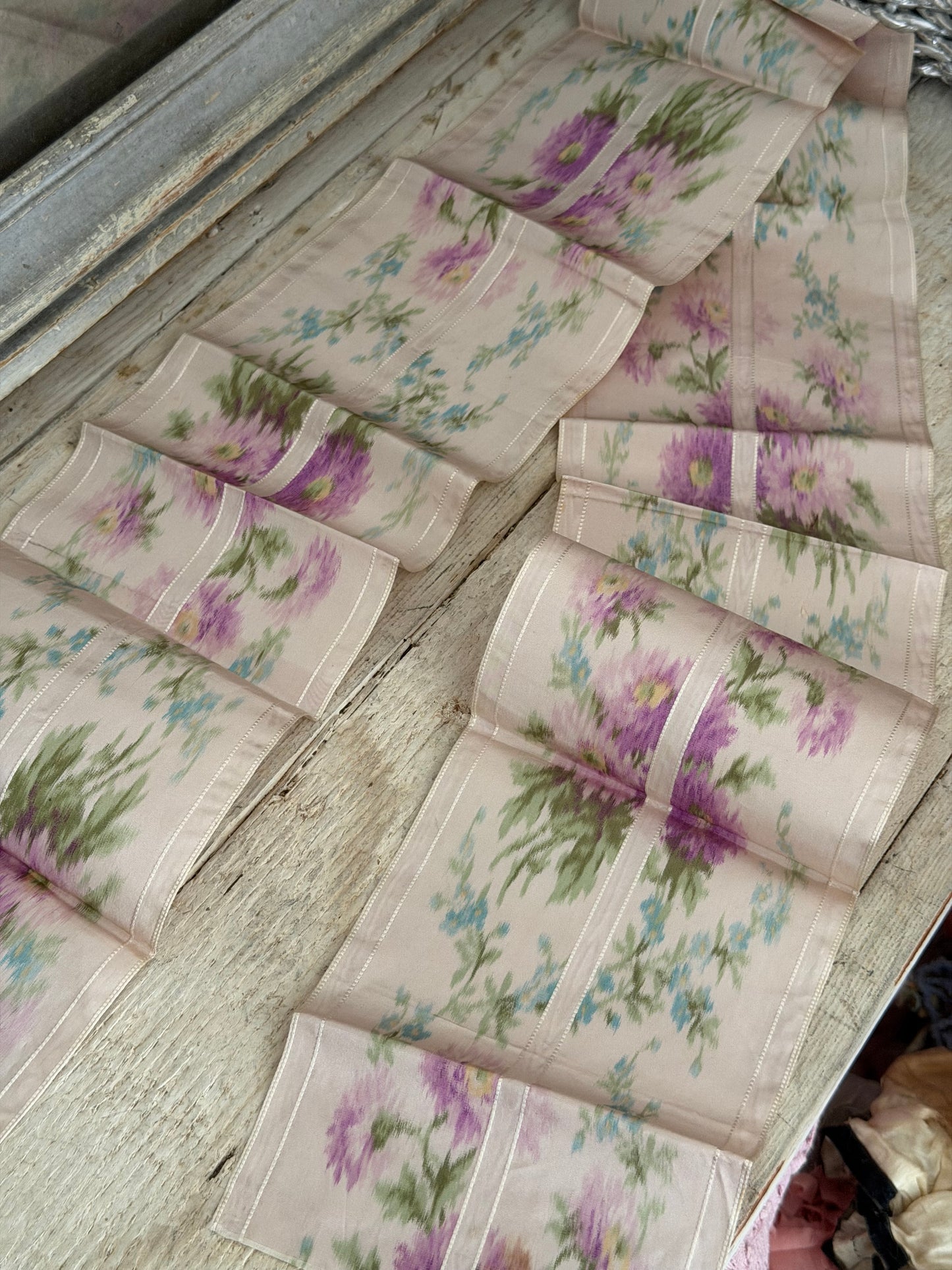 Antique French Silk Ribbon Purple Floral