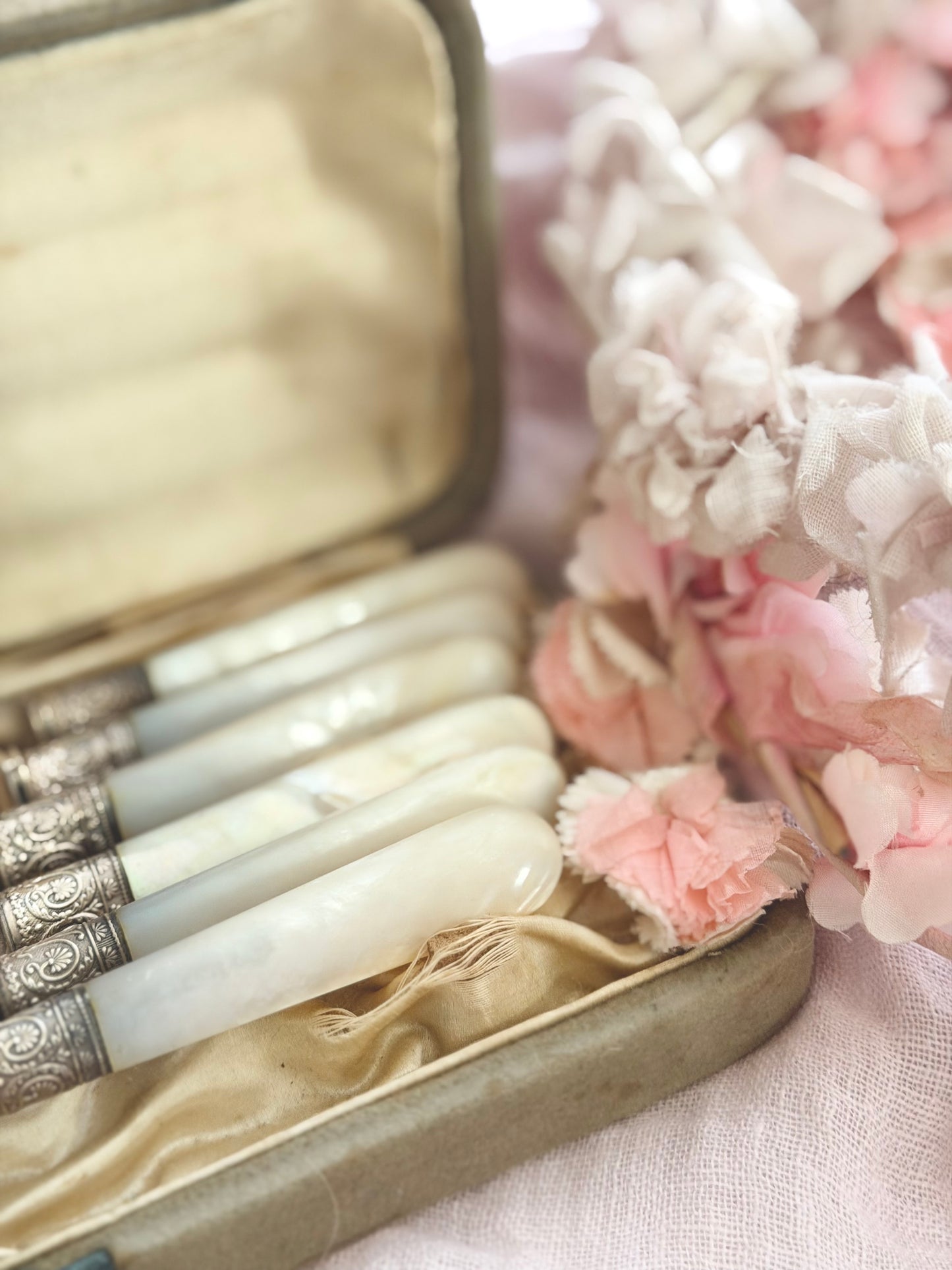 Collection Antique Mother Of Pearl Flatware Knife Set