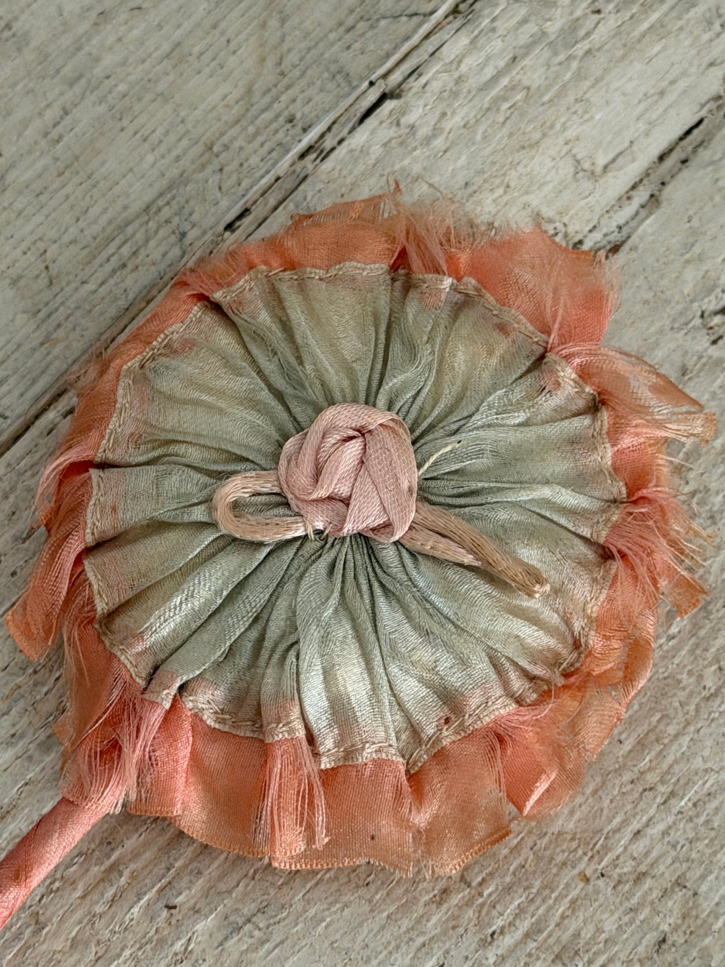 Antique Silk Ribbonwork Powder Puff Wand