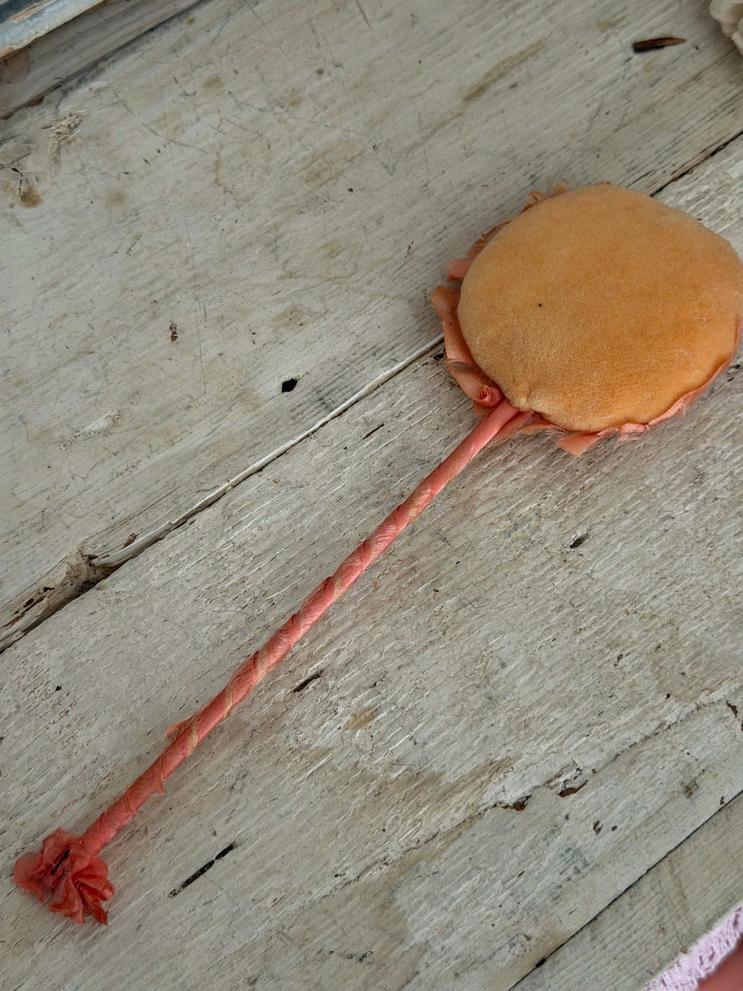 Antique Silk Ribbonwork Powder Puff Wand