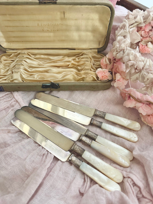 Collection Antique Mother Of Pearl Flatware Knife Set