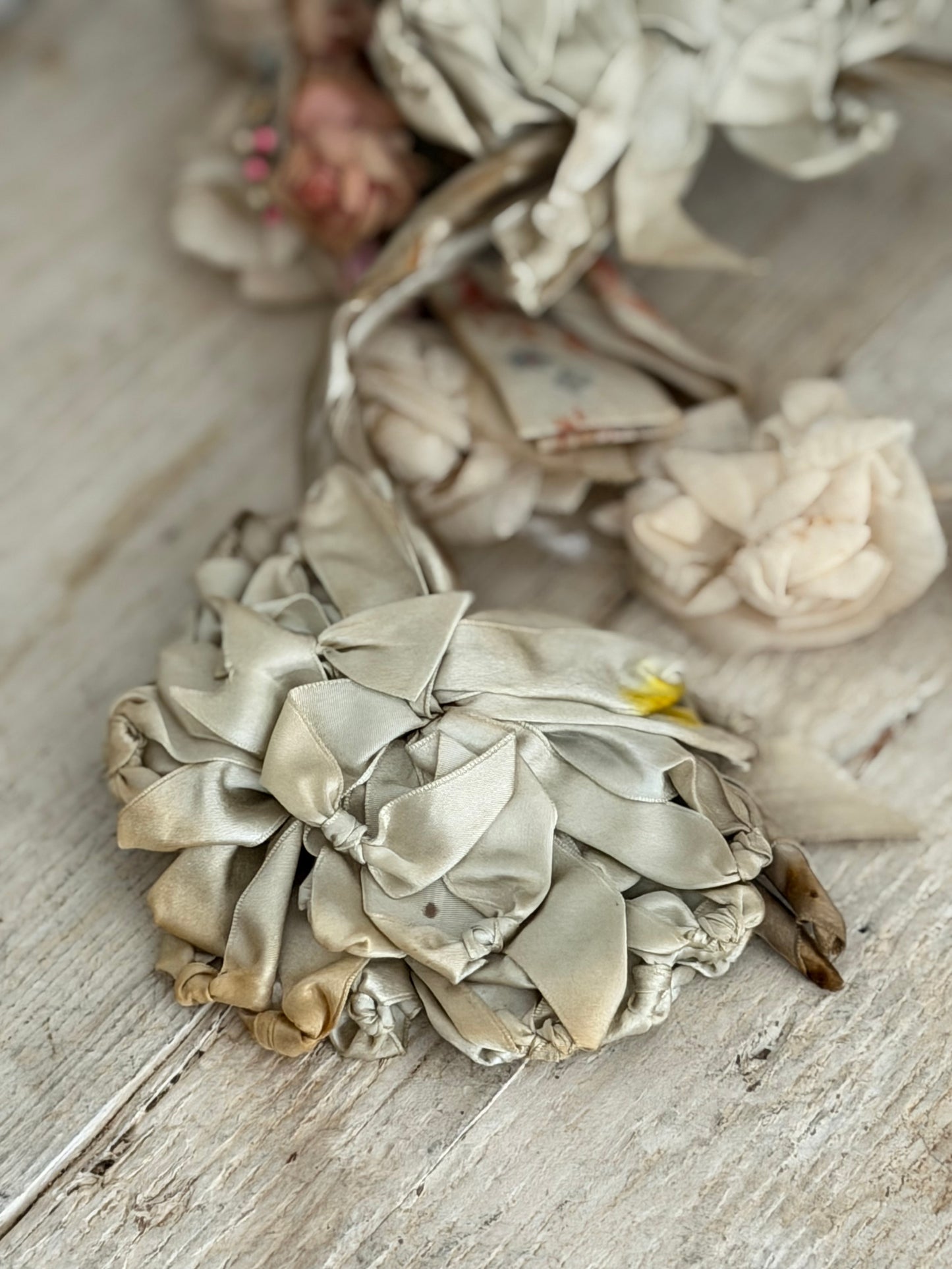 Antique Pale Green Silk Ribbon Headband Headpiece