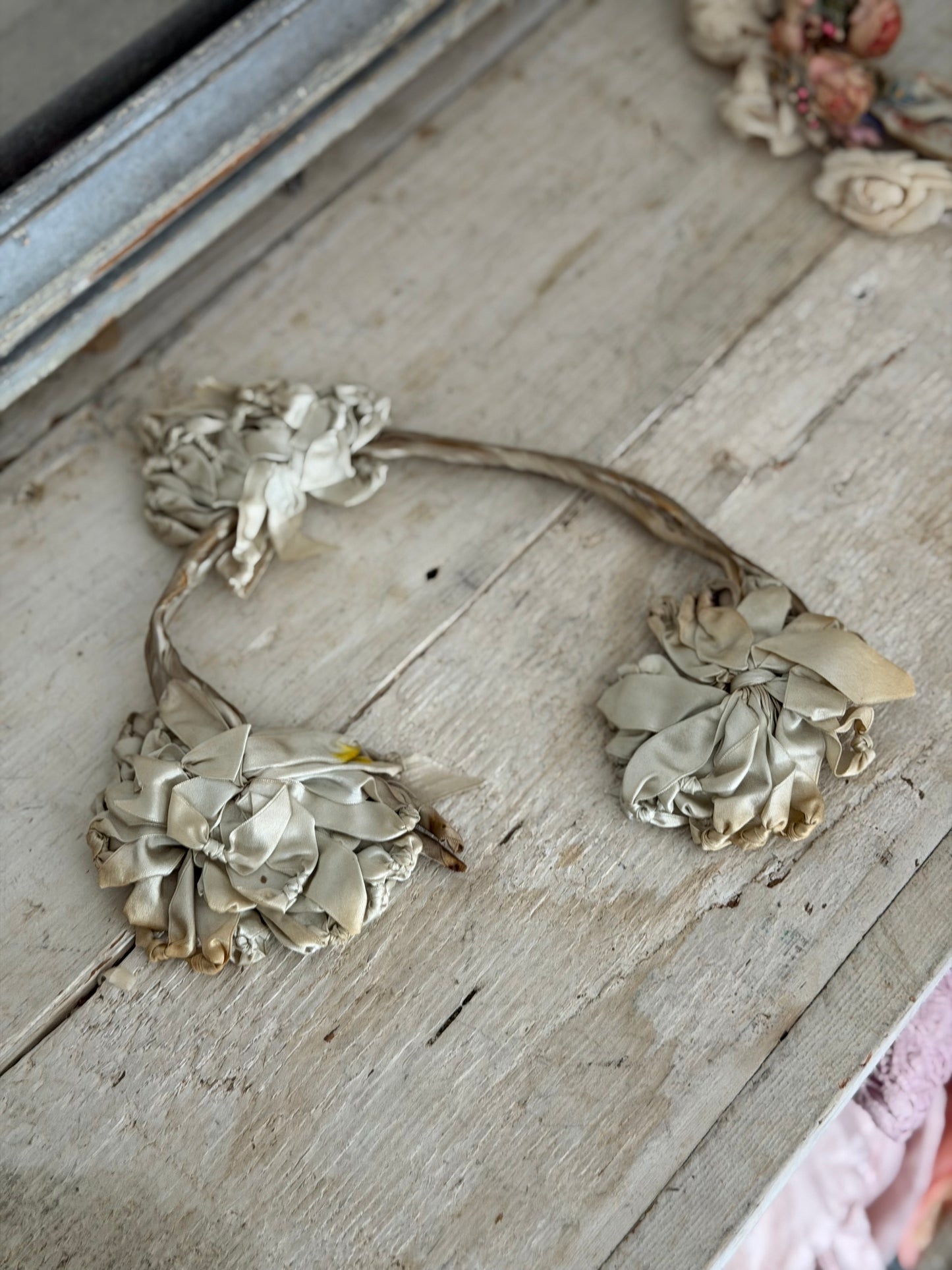 Antique Pale Green Silk Ribbon Headband Headpiece