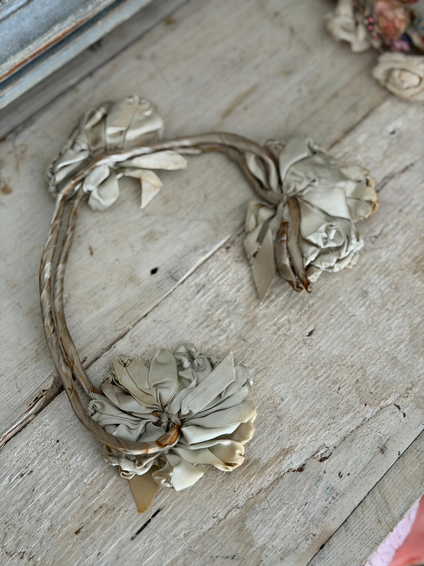 Antique Pale Green Silk Ribbon Headband Headpiece