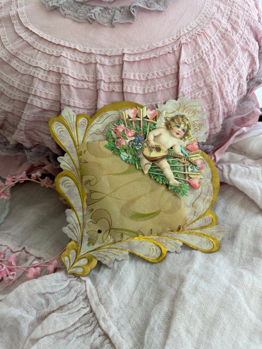 Antique Victorian Rose Cherub Valentine Card
