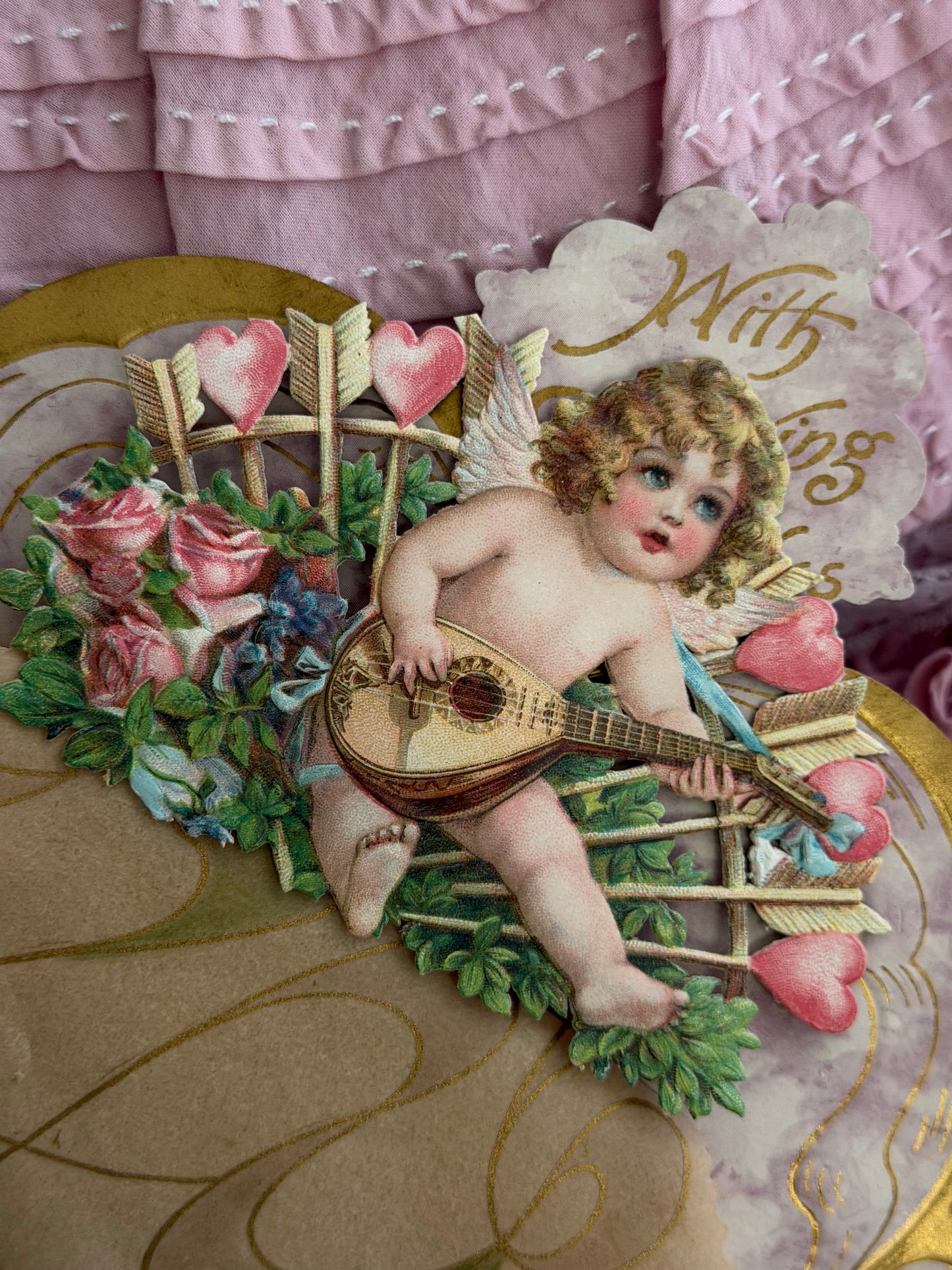 Antique Victorian Rose Cherub Valentine Card