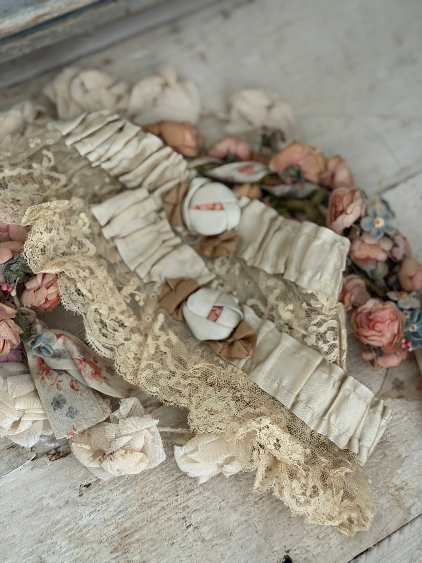 Antique Silk Lace Ribbonwork Garters