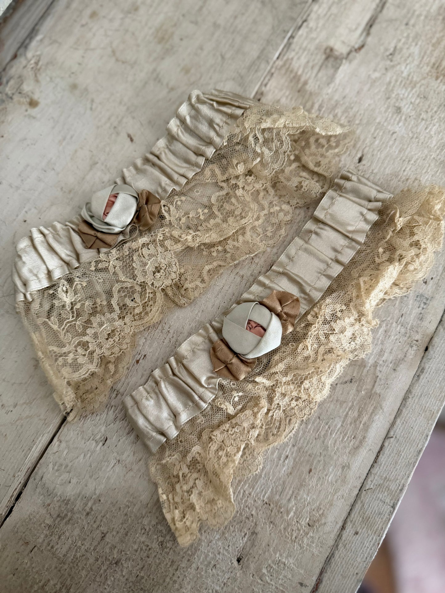 Antique Silk Lace Ribbonwork Garters