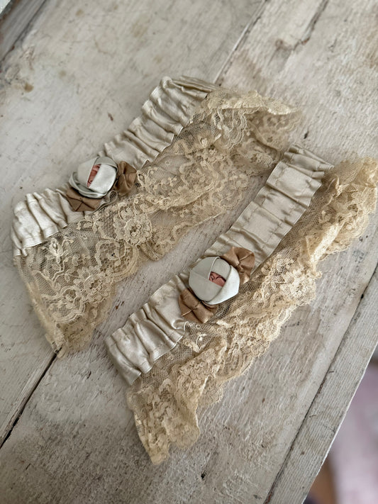 Antique Silk Lace Ribbonwork Garters