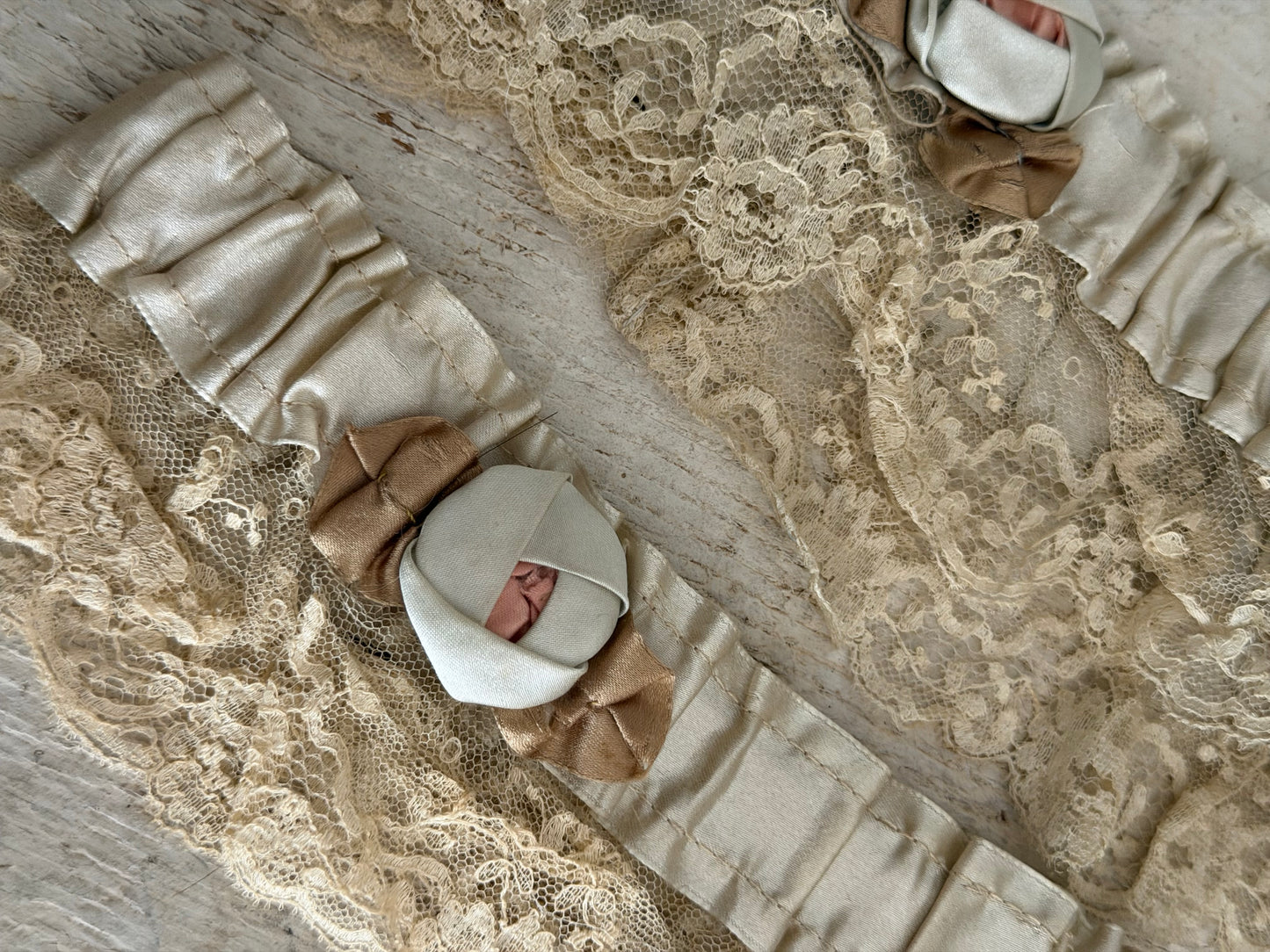 Antique Silk Lace Ribbonwork Garters