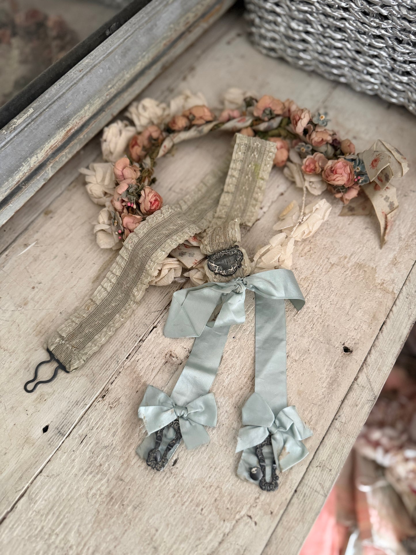 Antique Silk Ribbon Bows Monogram Letter "D" Garter