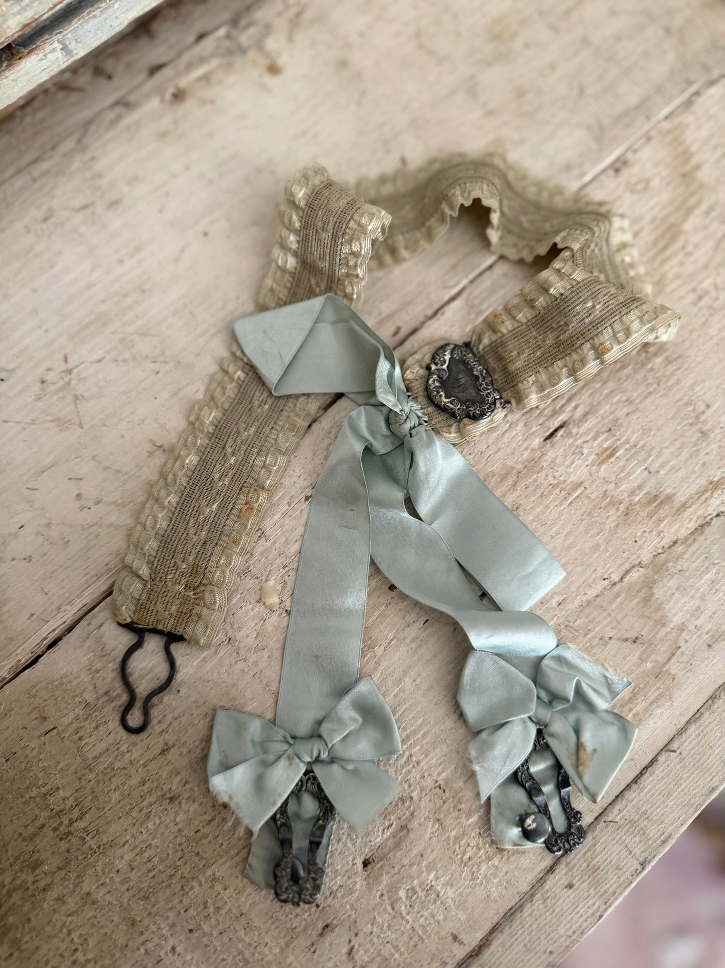 Antique Silk Ribbon Bows Monogram Letter "D" Garter