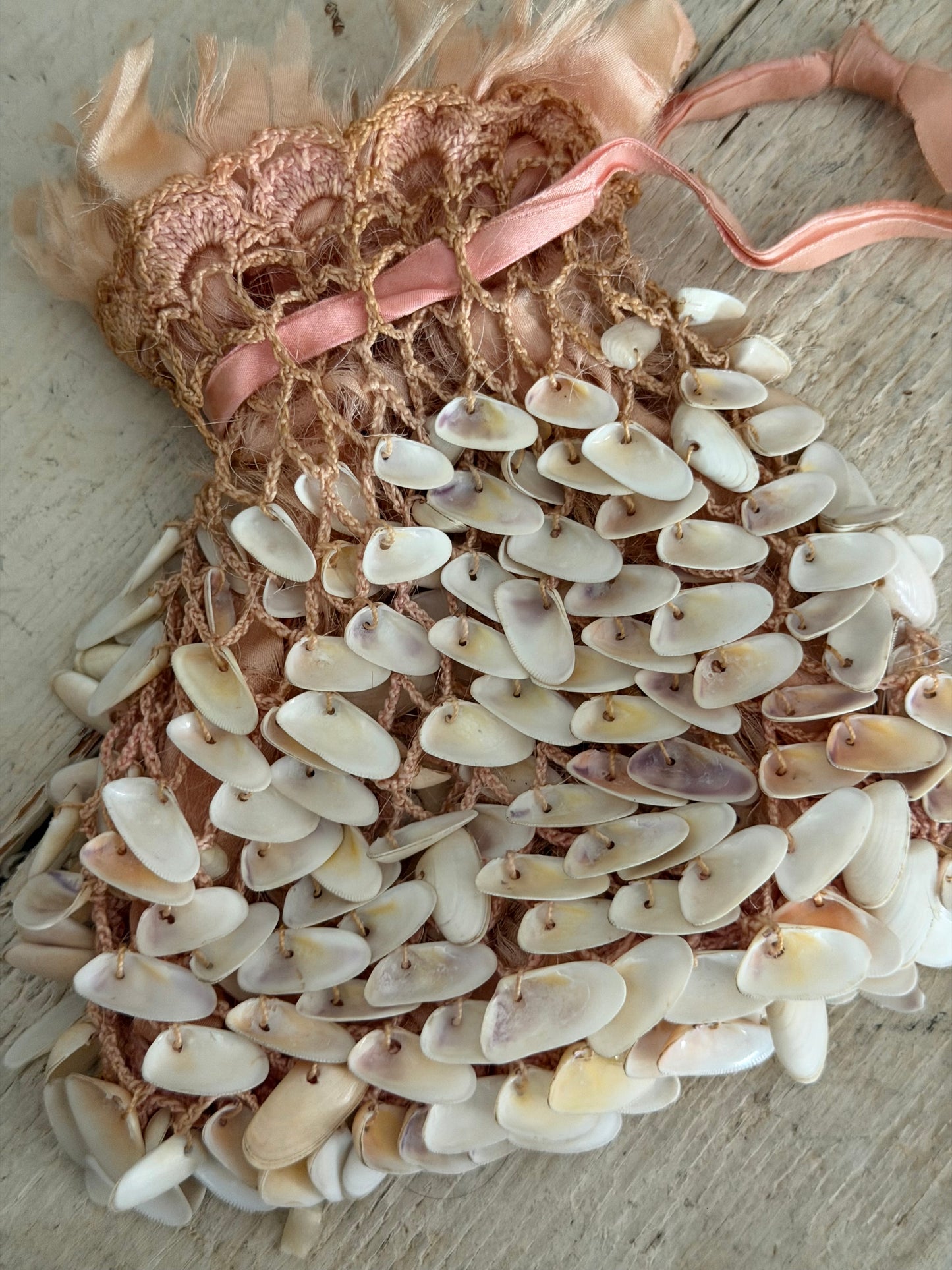 Antique Pink Silk Victorian Shell Bag