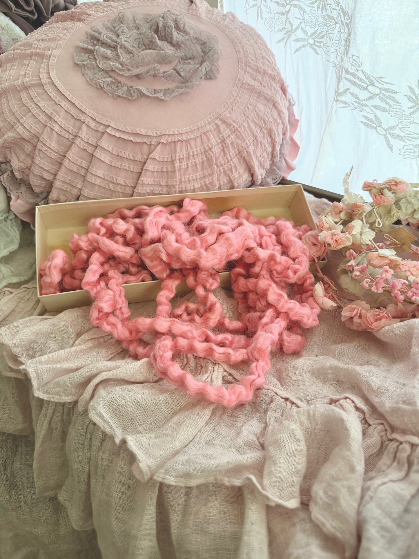 Antique 1920's Pink Silky Marcel Wave Mohair For Wig