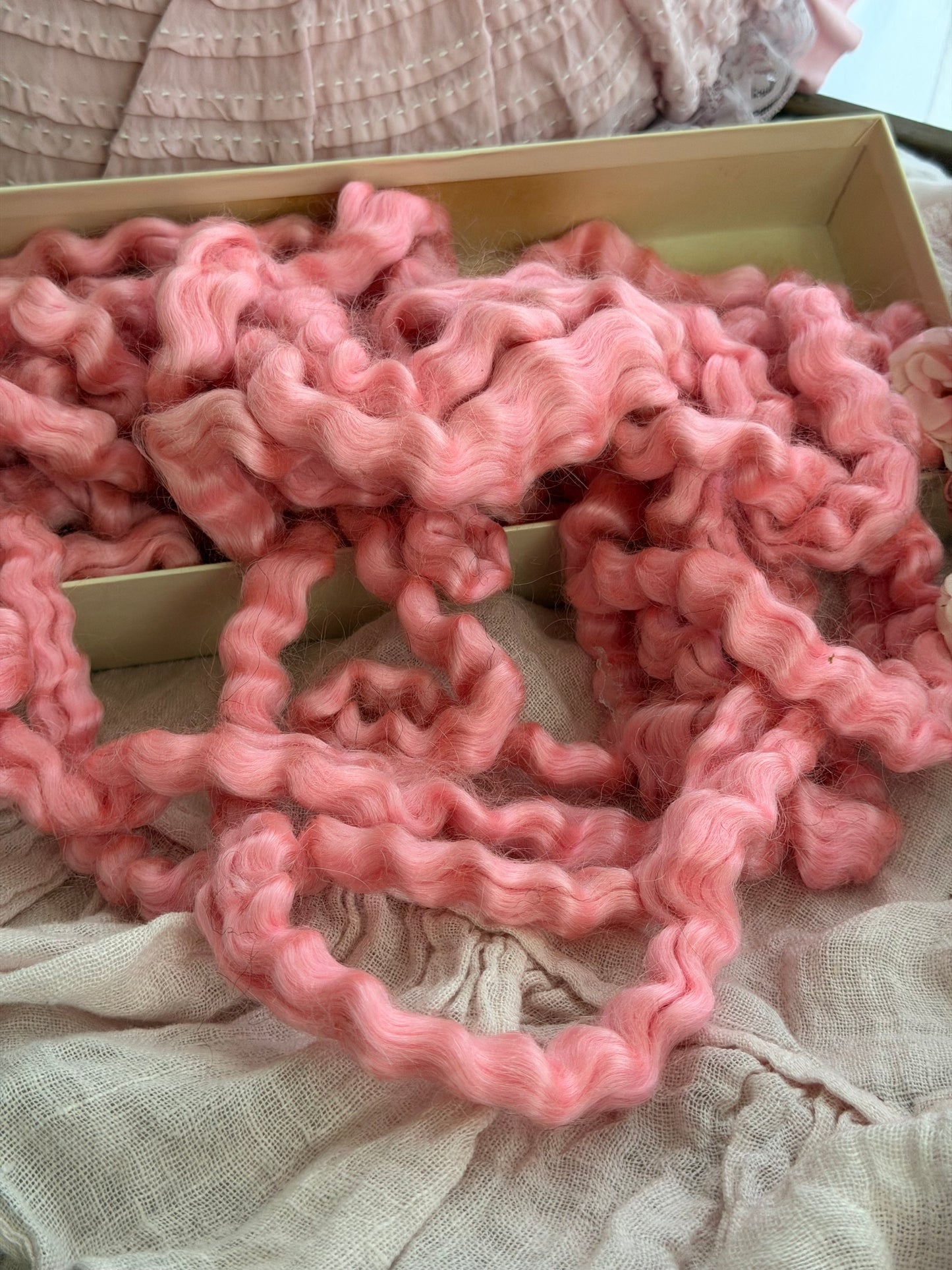 Antique 1920's Pink Silky Marcel Wave Mohair For Wig