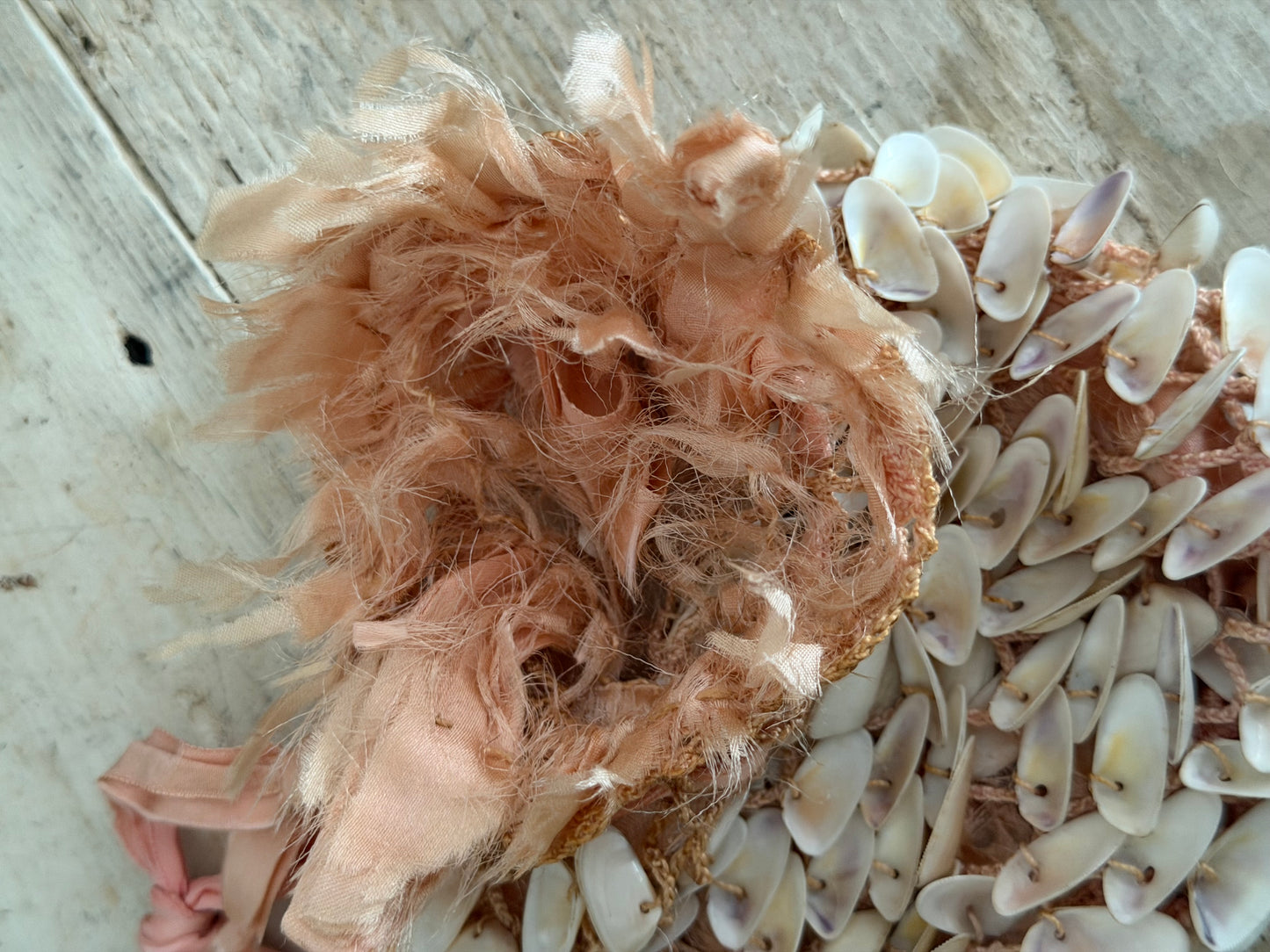 Antique Pink Silk Victorian Shell Bag