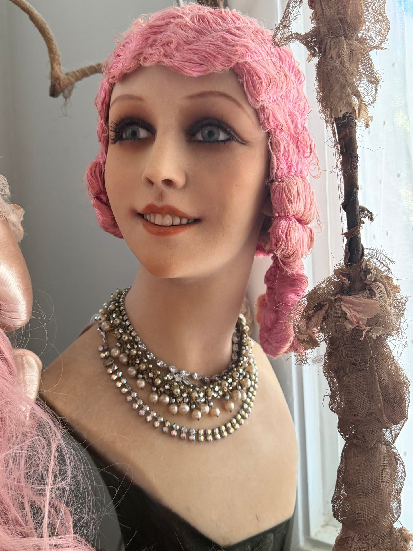 Antique 1920's Pink Silky Marcel Wave Mohair For Wig