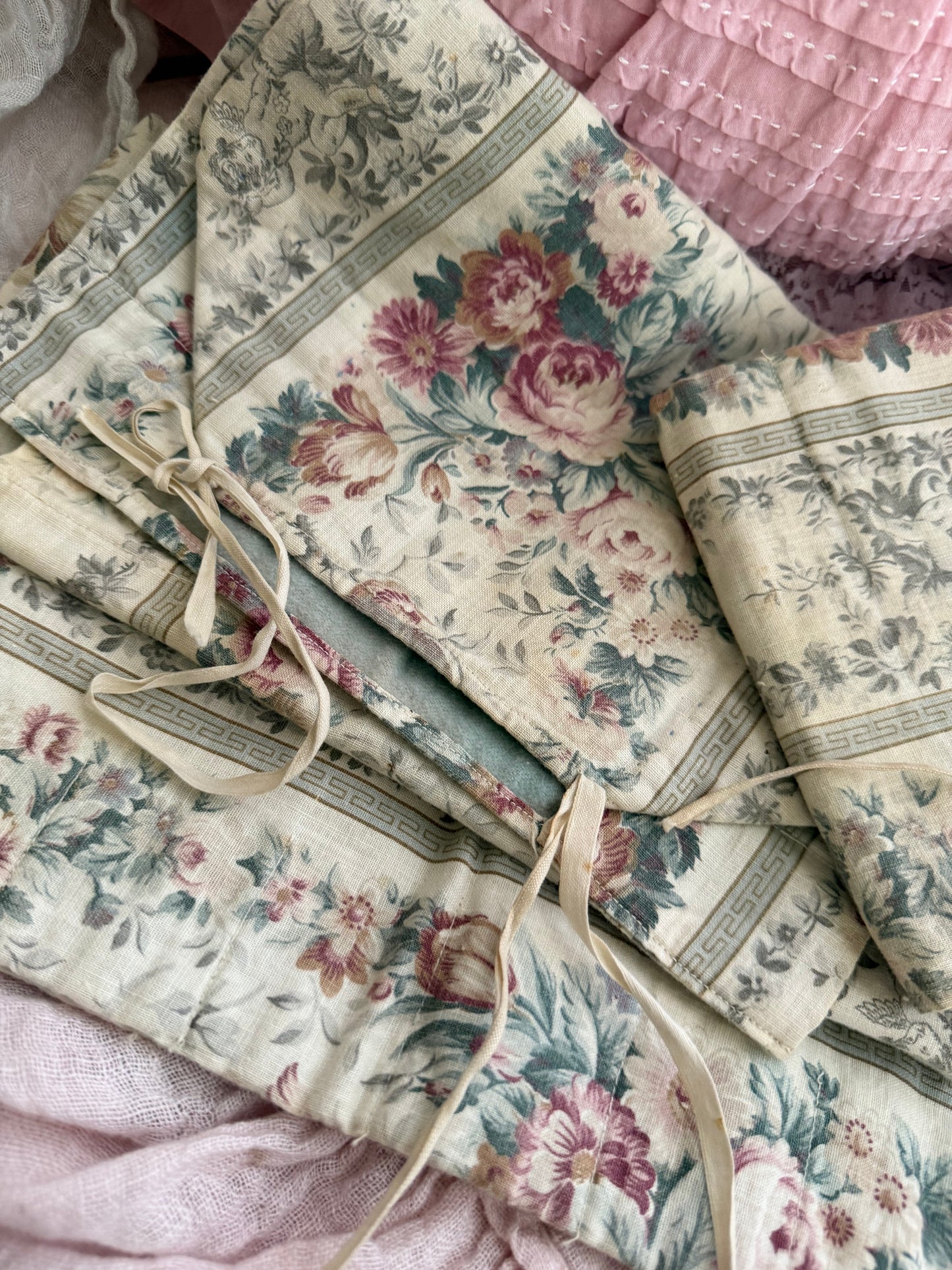 3pc Antique French Cherub Fabric Flatware Holders