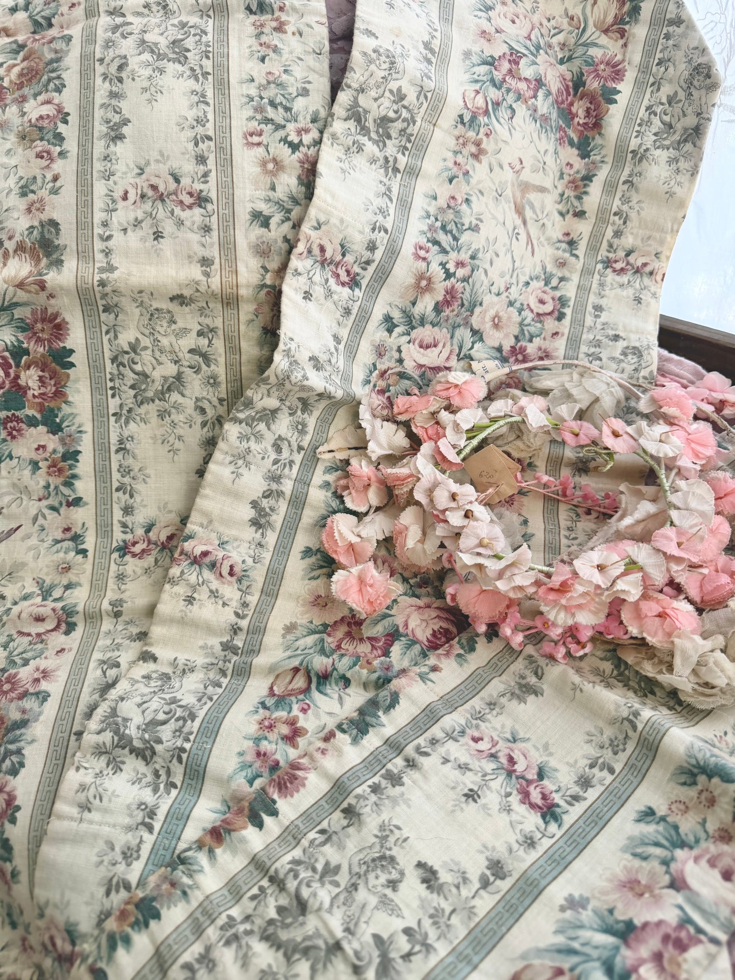 3pc Antique French Cherub Fabric Flatware Holders