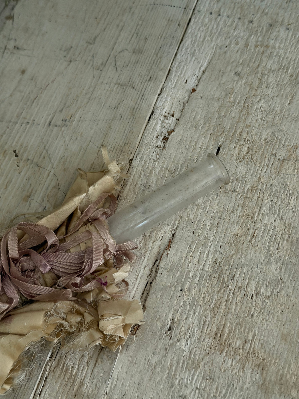 Antique Lavender French Silk Ribbonwork Glass Bud Holder