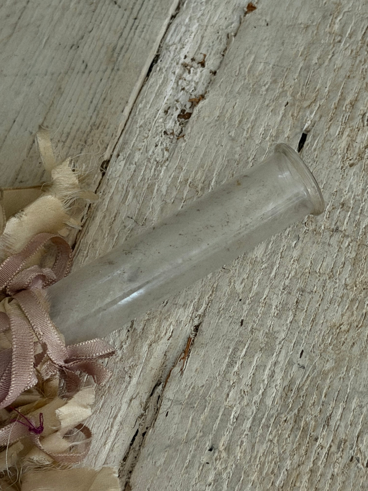 Antique Lavender French Silk Ribbonwork Glass Bud Holder