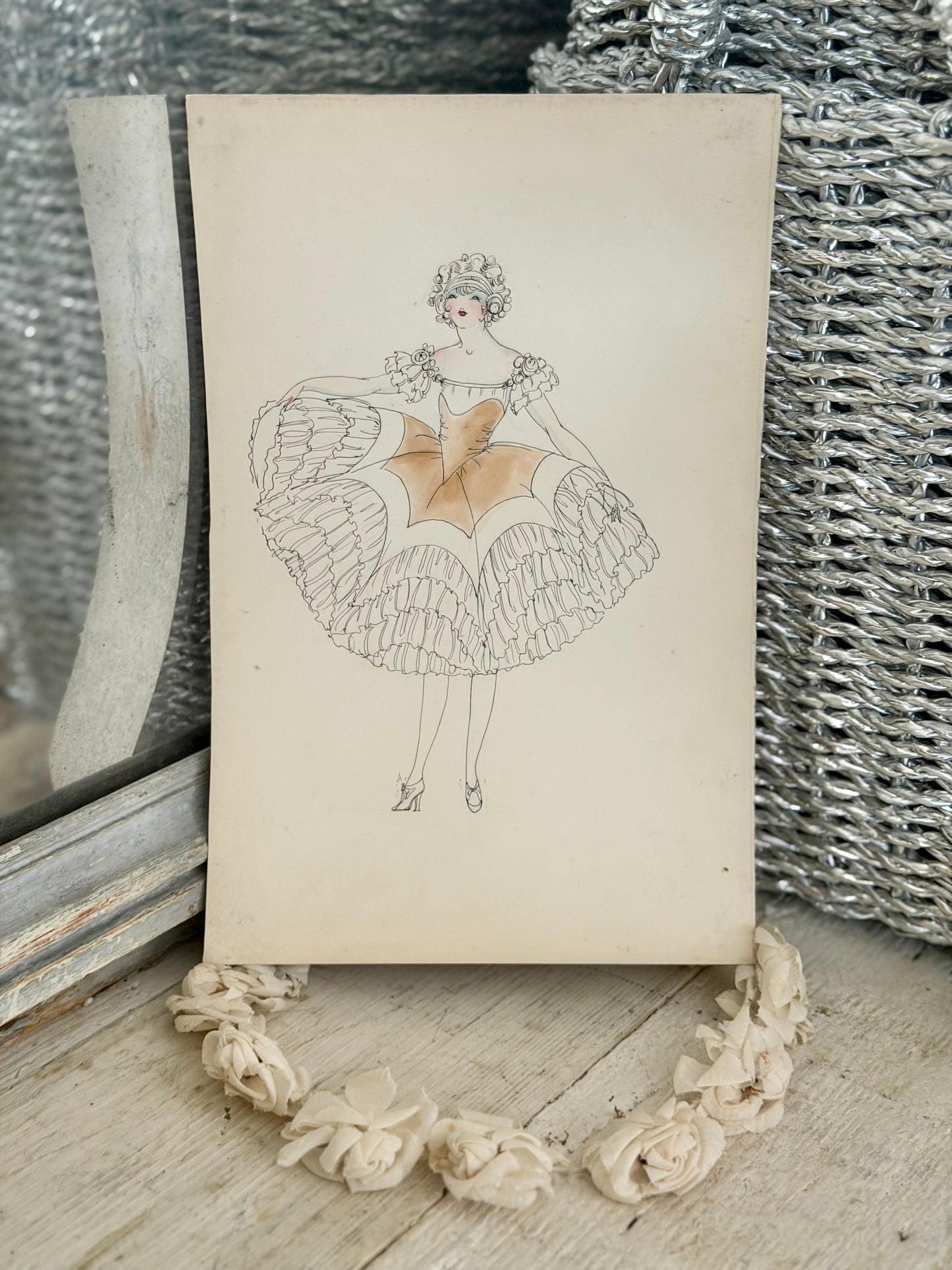 Vintage Costume Sketch c1920-30 Flapper Face