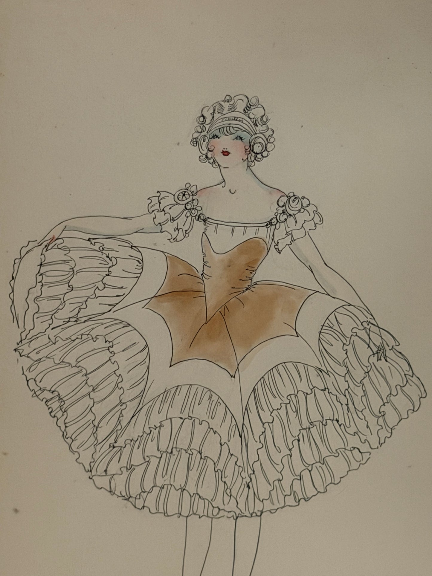 Vintage Costume Sketch c1920-30 Flapper Face