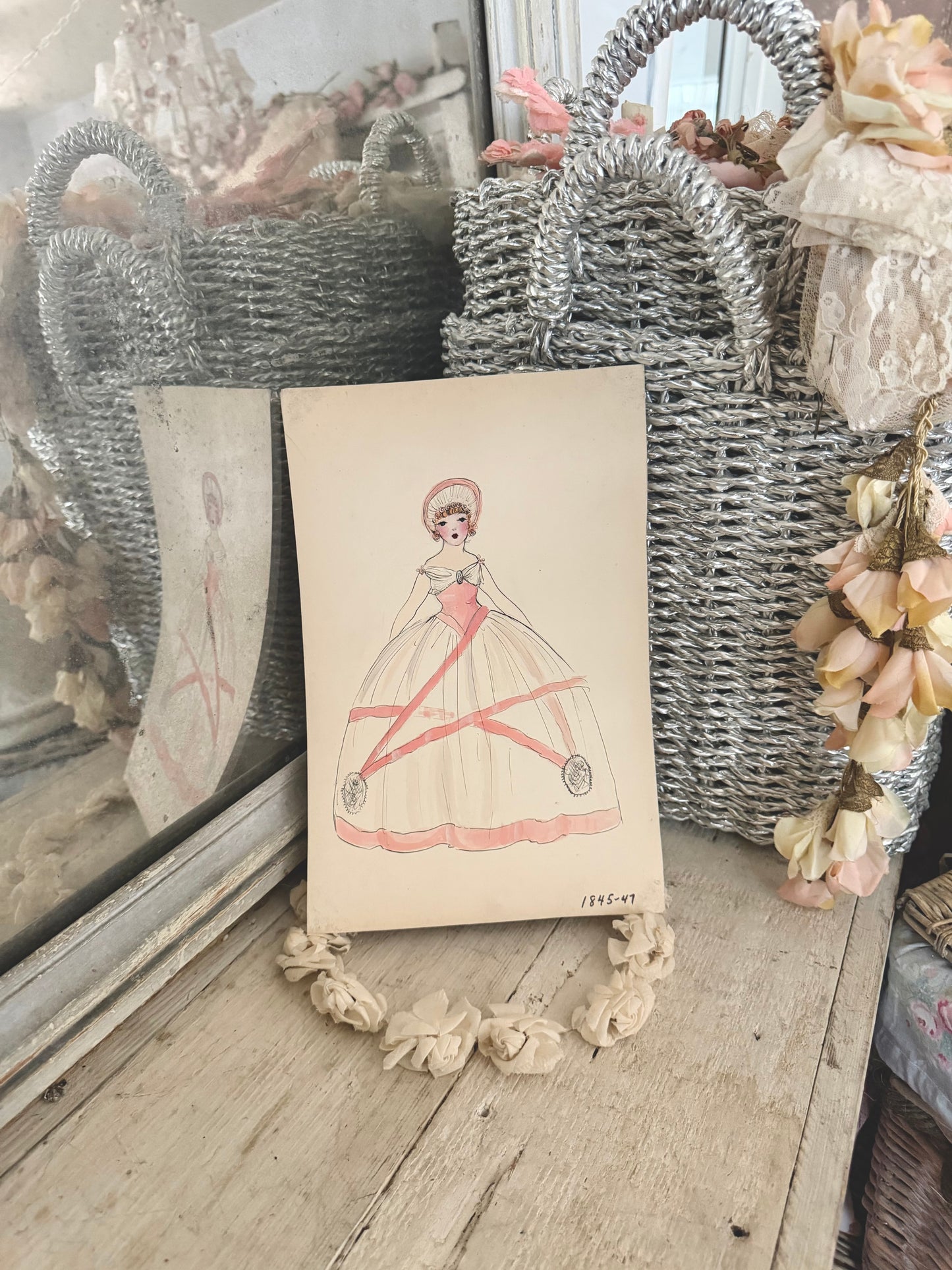 Vintage Costume Sketch c1920-30 Flapper Face