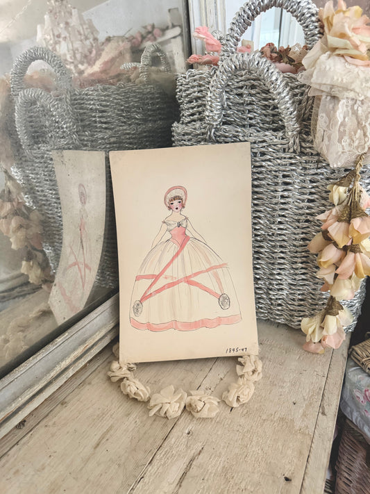 Vintage Costume Sketch c1920-30 Flapper Face