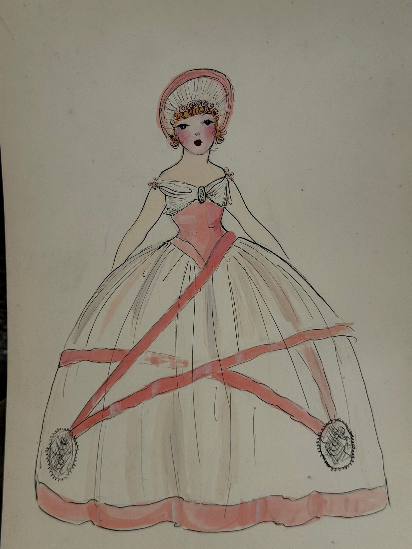 Vintage Costume Sketch c1920-30 Flapper Face