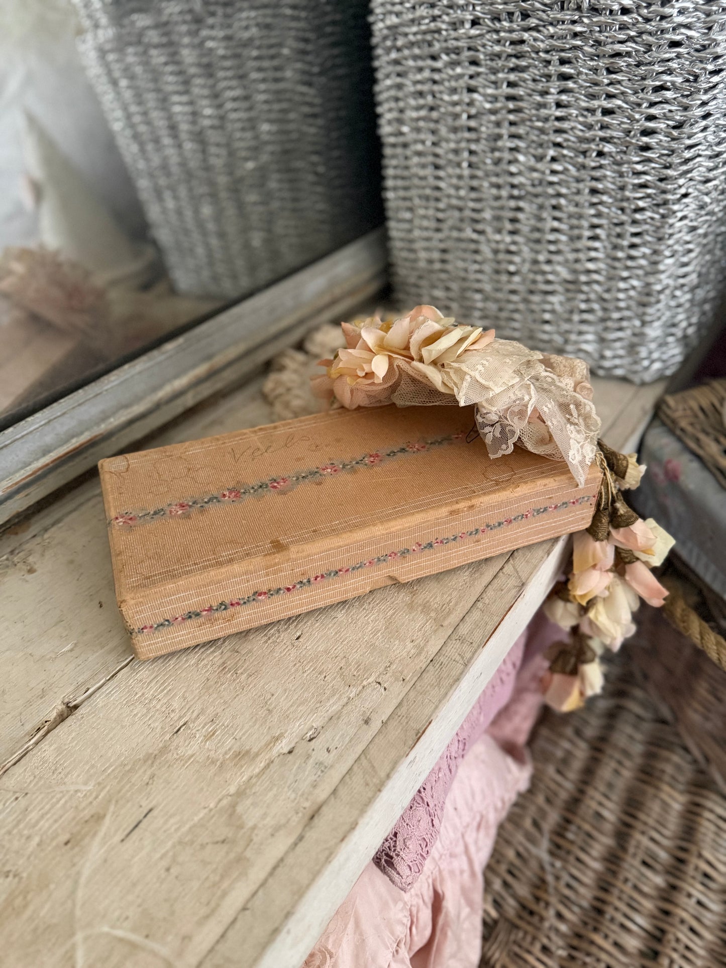 Antique French Hand Painted Floral Box