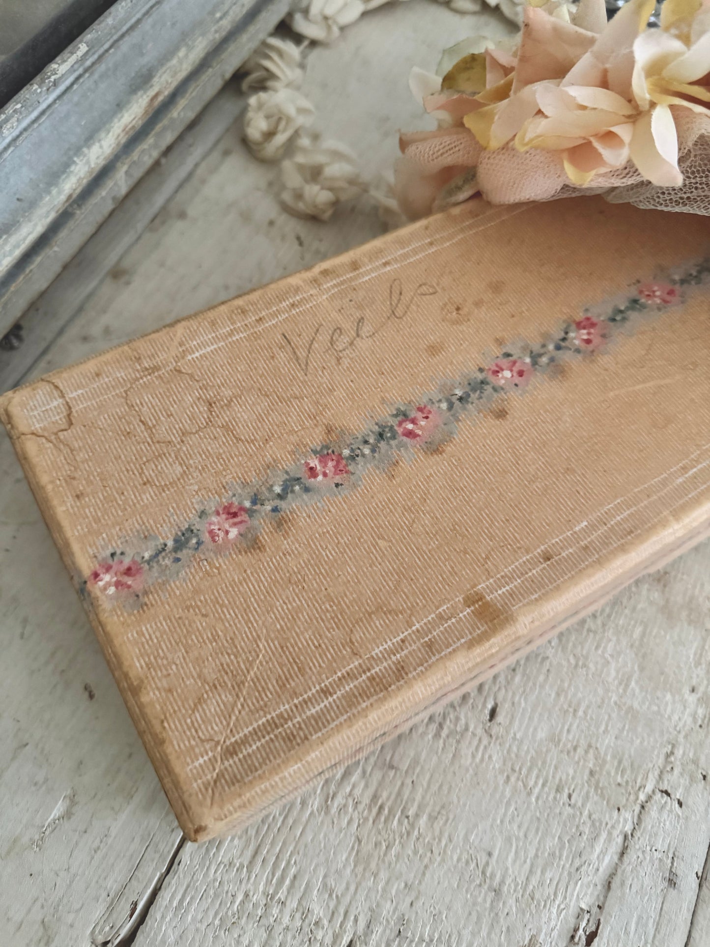 Antique French Hand Painted Floral Box