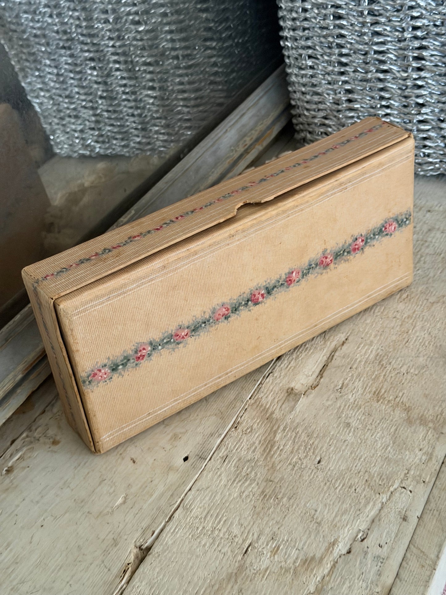 Antique French Hand Painted Floral Box